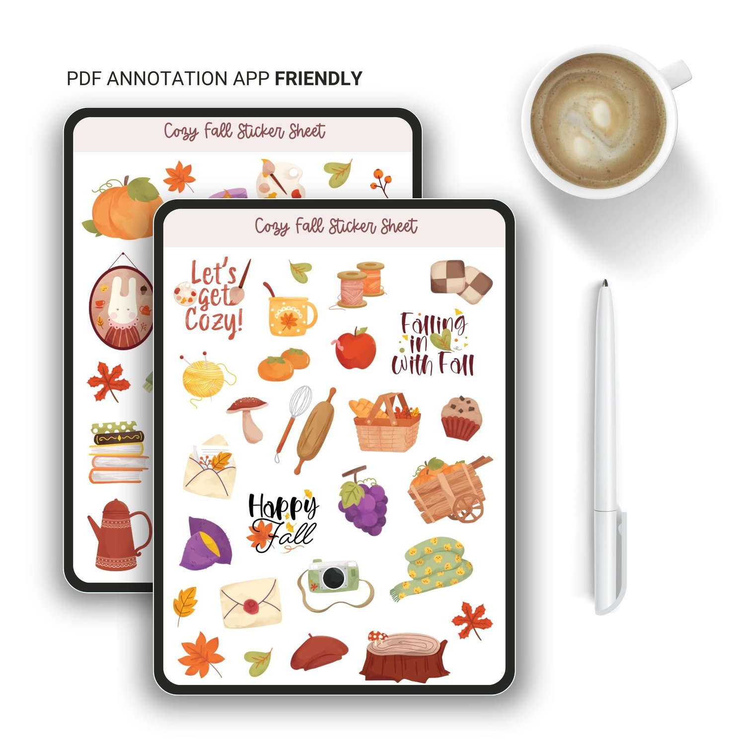 50+ Cozy Fall Stickers | Instant Download PDF | Autumn Planner Decorations