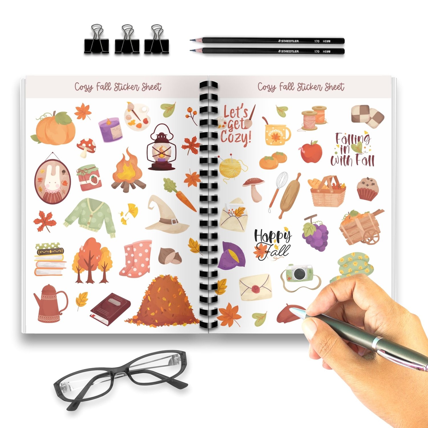 50+ Cozy Fall Stickers | Instant Download PDF | Autumn Planner Decorations
