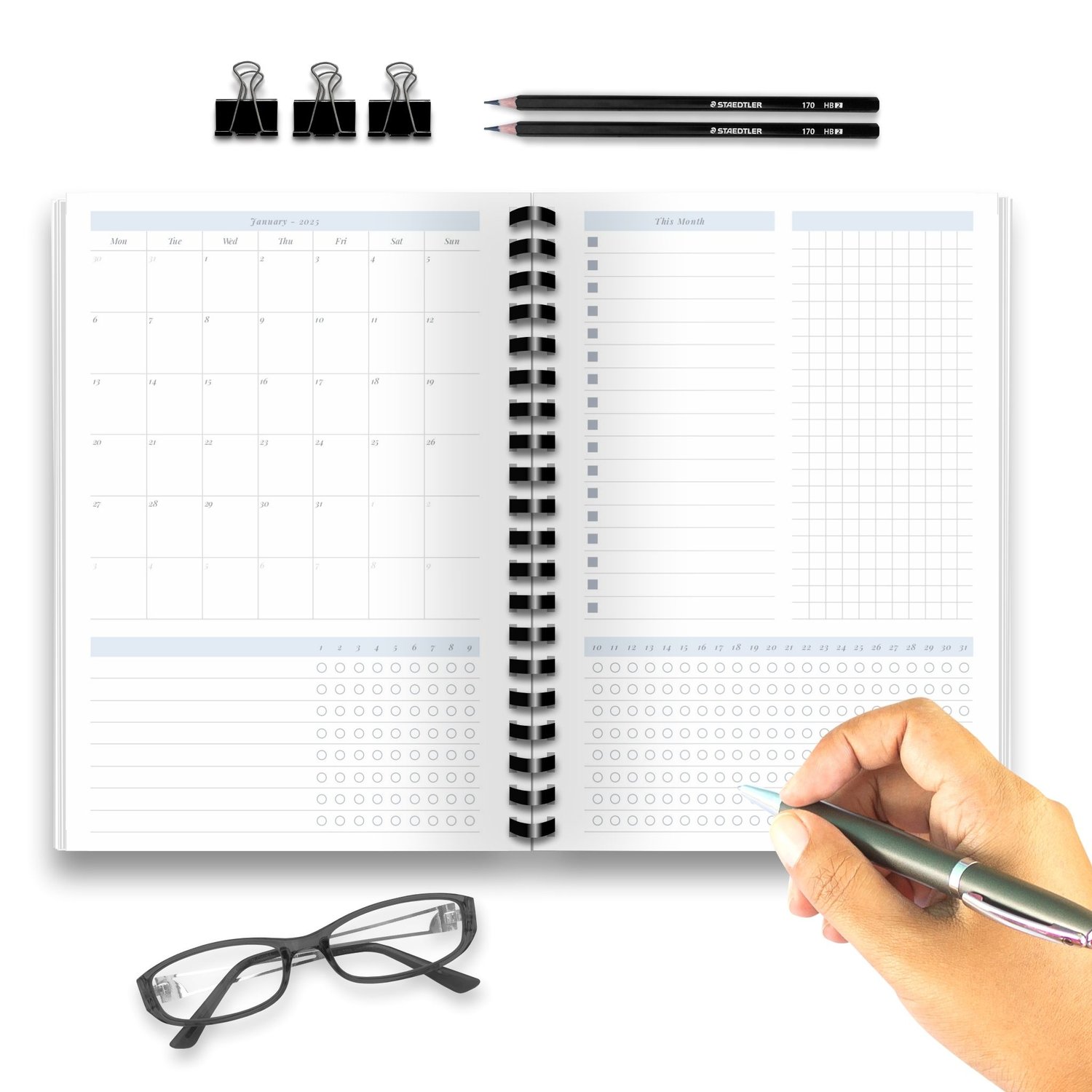 Blue 2025 Printable Planner | 189 Pages | Instant Download PDF | Daily, Weekly, Monthly Organizer