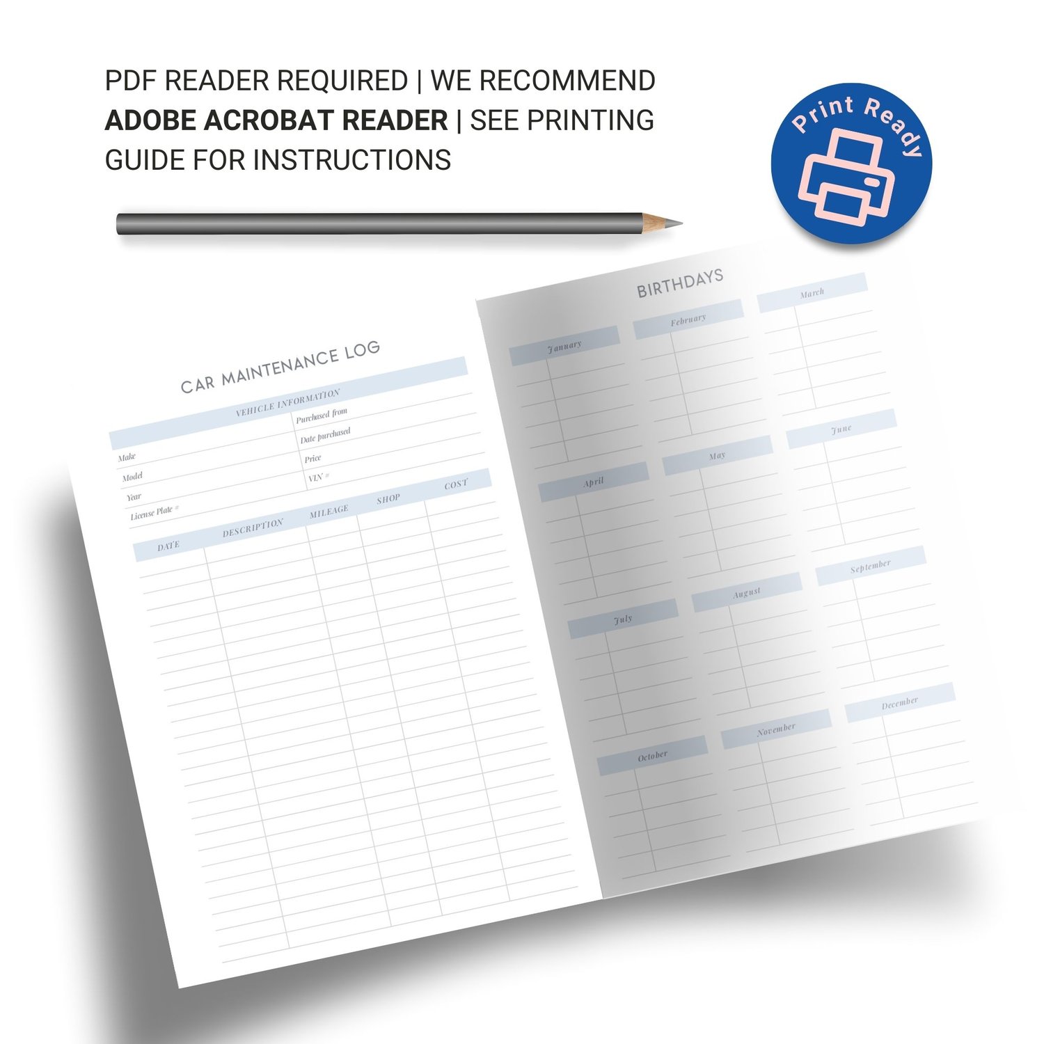 Blue 2025 Printable Planner | 189 Pages | Instant Download PDF | Daily, Weekly, Monthly Organizer