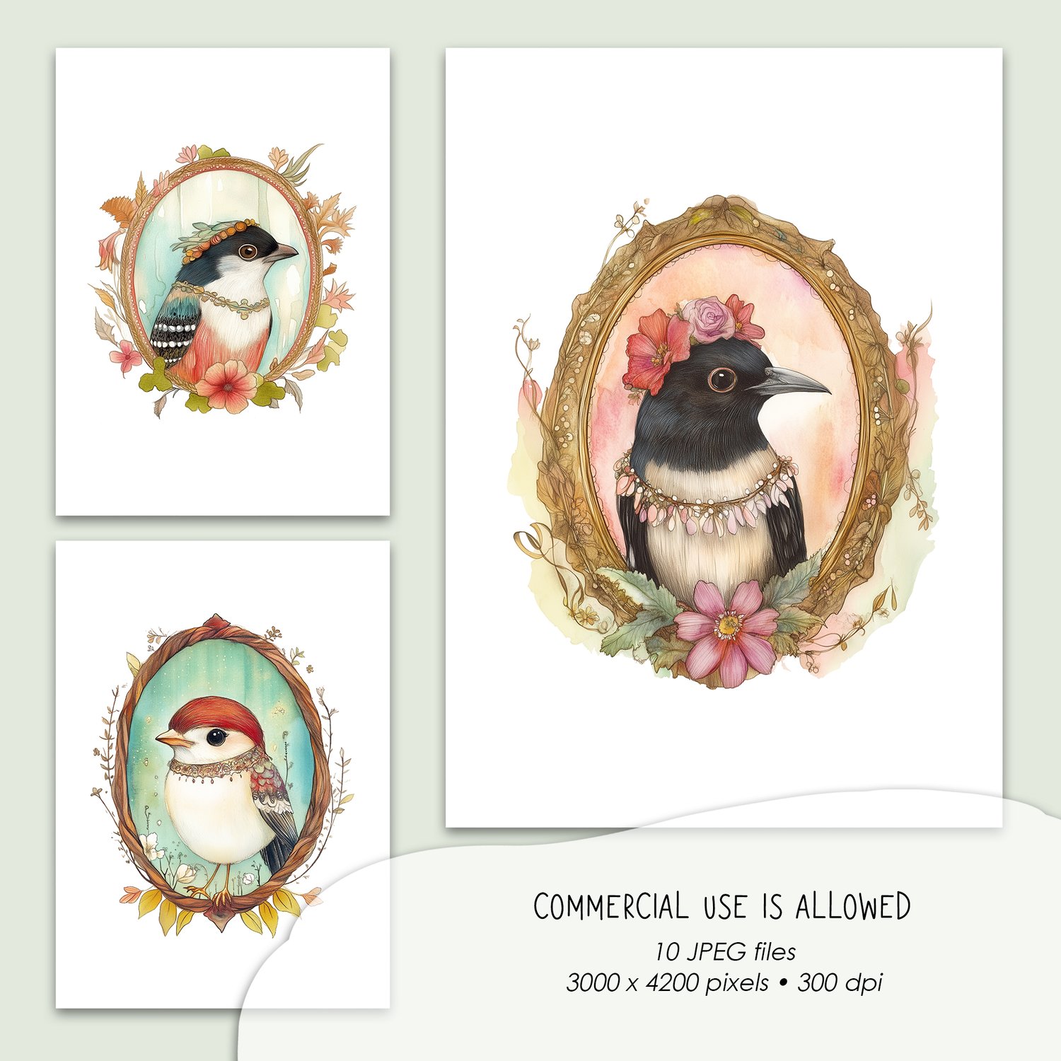 Bird Portraits Digital Postcard Set
