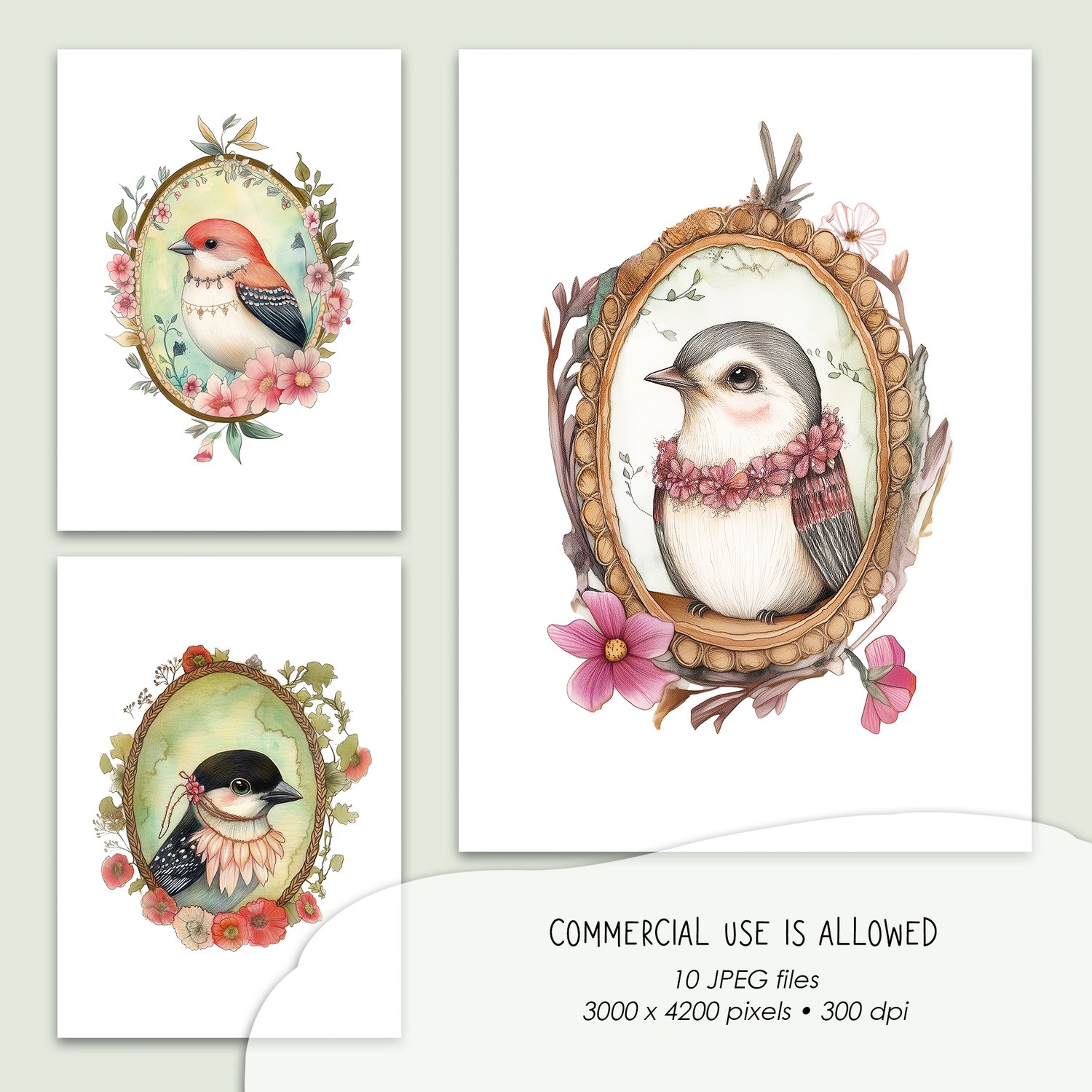 Bird Portraits Digital Postcard Set