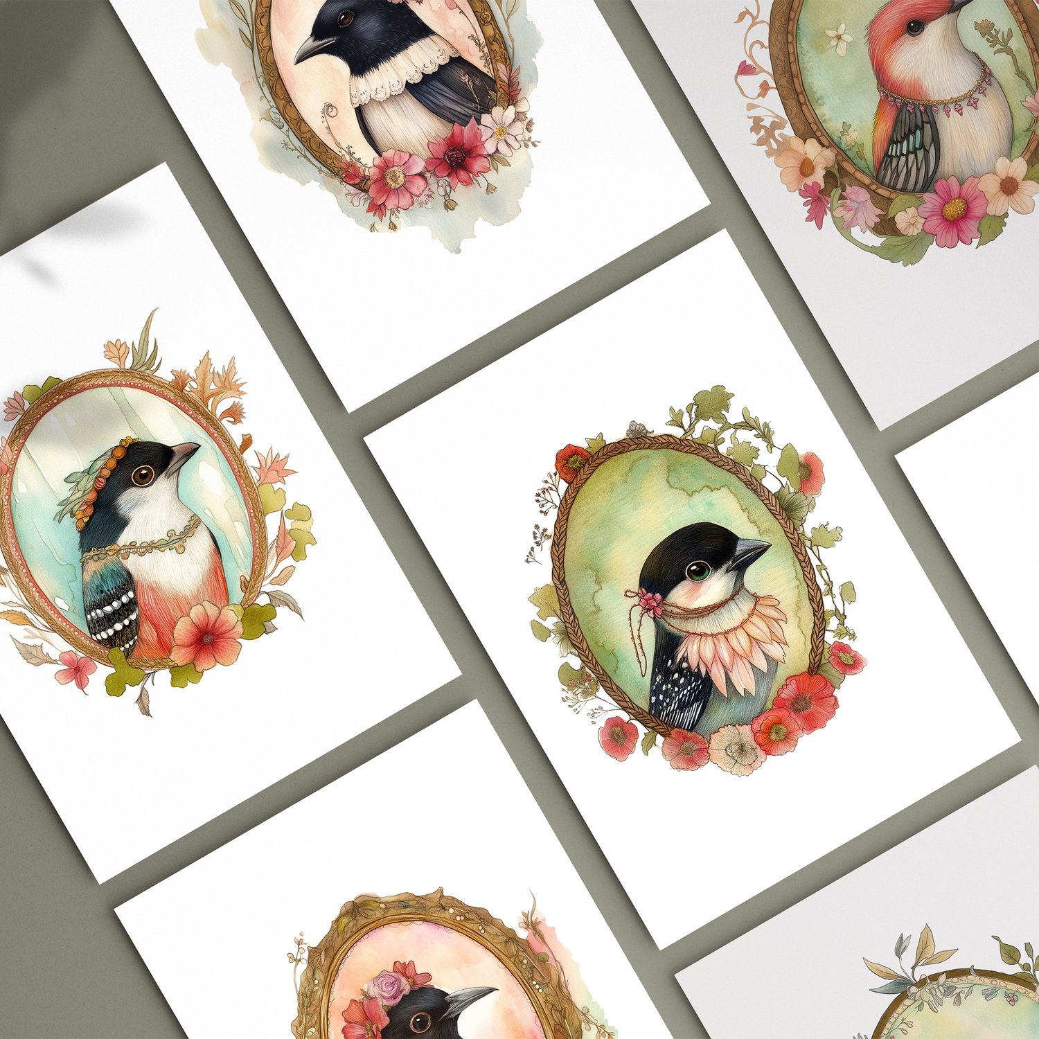 Bird Portraits Digital Postcard Set