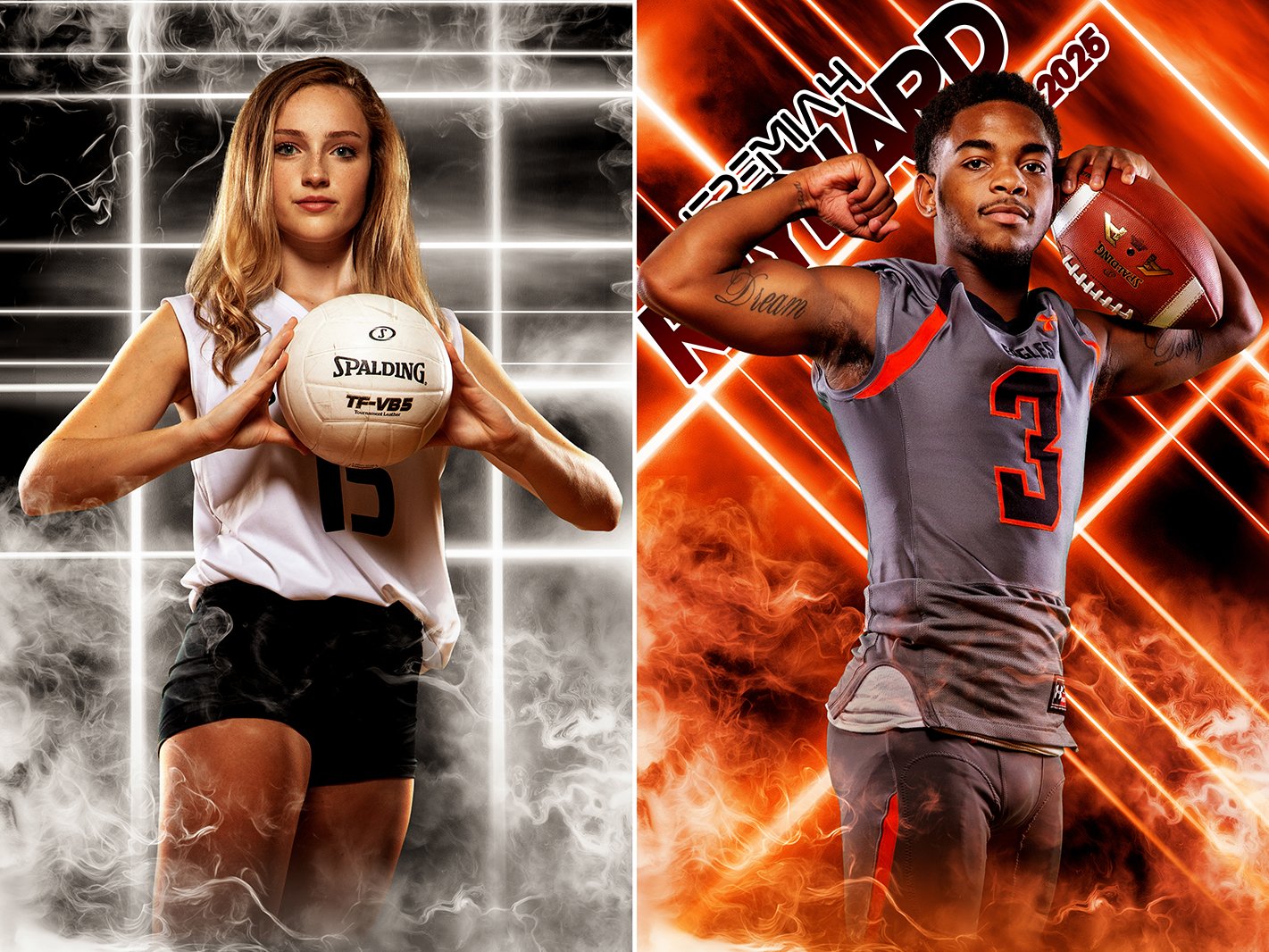 Photoshop Template Digital Background for Teams, Sports and Seniors, Glowing, Neon, Lines, Grid, Smoke, Colors, Multisport, Schools, Leagues, Clubs