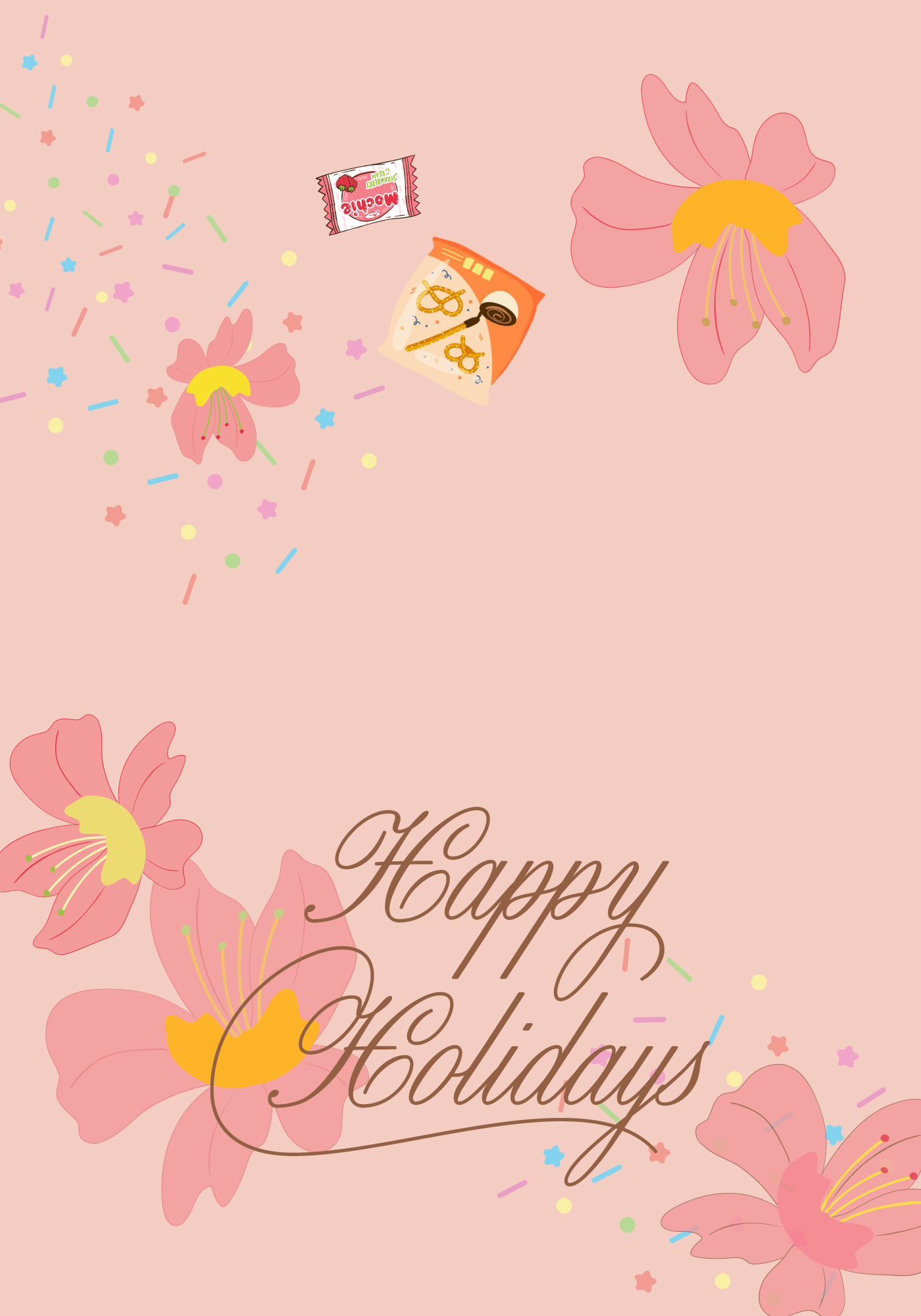 Customizable Nostalgic Asian Sweets Holiday Folded Card Landscape | Digital Canva Template. Outside design