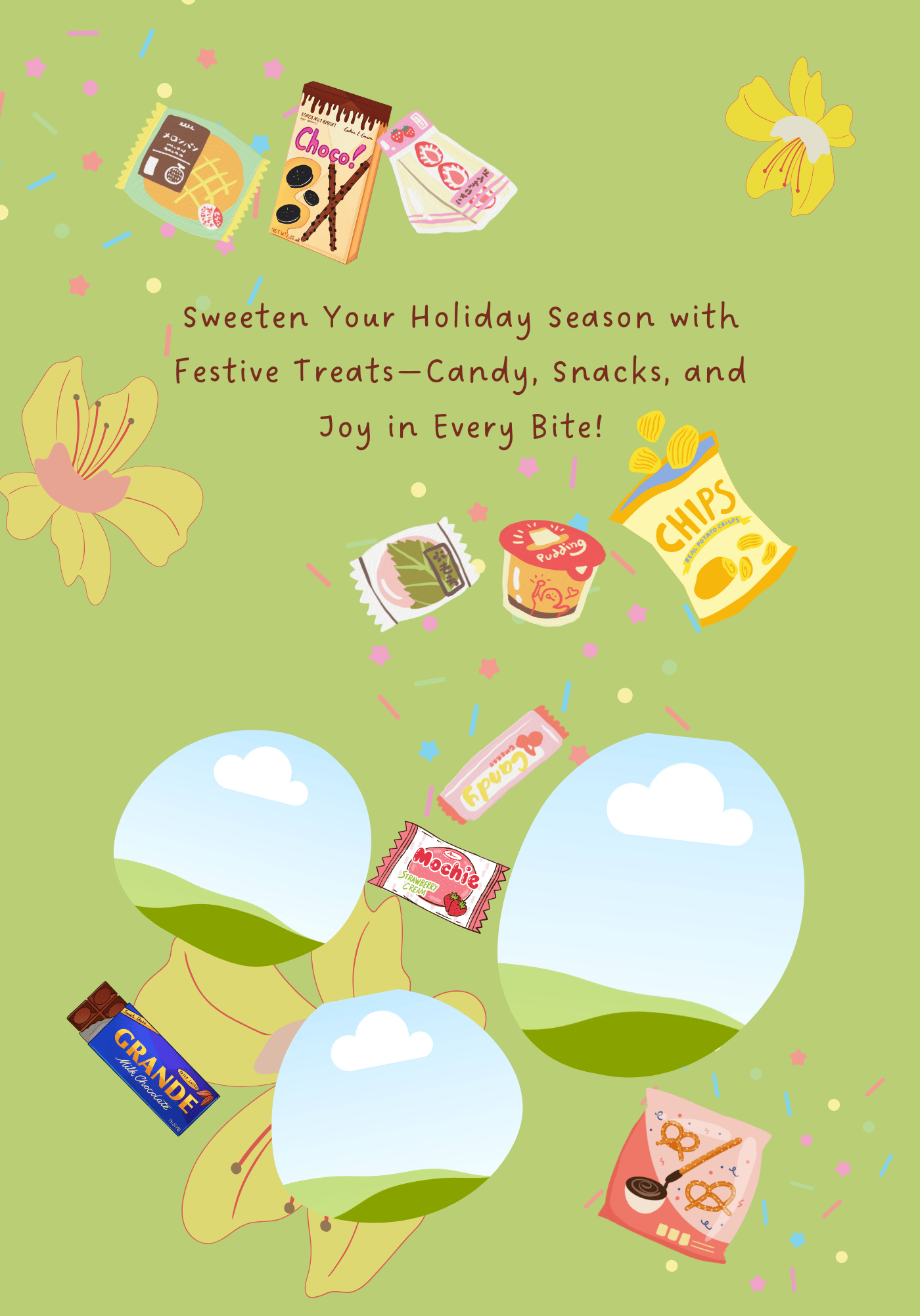 Customizable Nostalgic Asian Sweets Holiday Folded Card Landscape | Digital Canva Template. Inside deisng