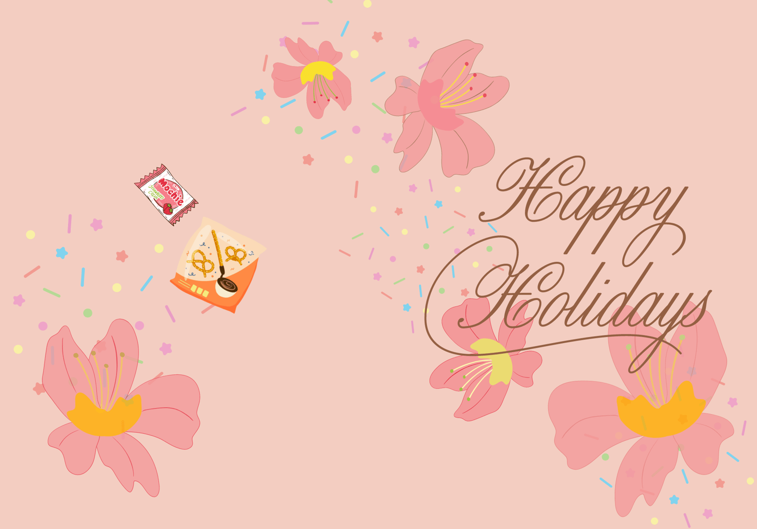 Customizable Nostalgic Asian Sweets Holiday Folded Card Portrait | Digital Canva Template. Outside design