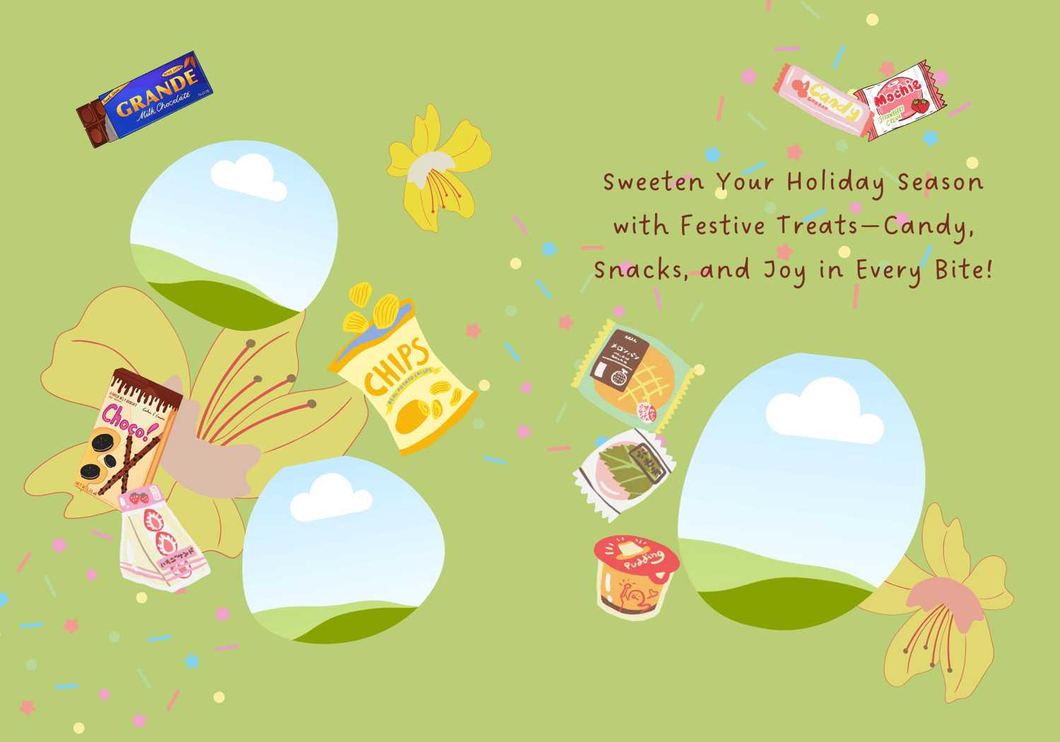 Customizable Nostalgic Asian Sweets Holiday Folded Card Portrait | Digital Canva Template. Inside design