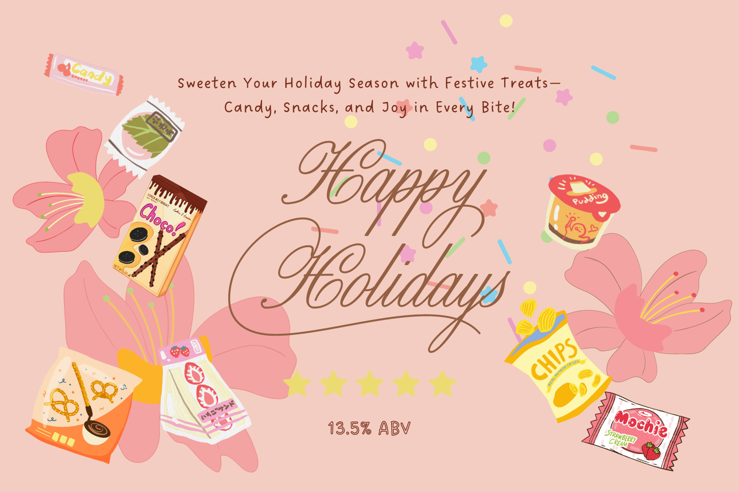 Customizable Nostalgic Asian Sweets Holiday Sticker Label 6"x4" | Digital Canva Template. Design view
