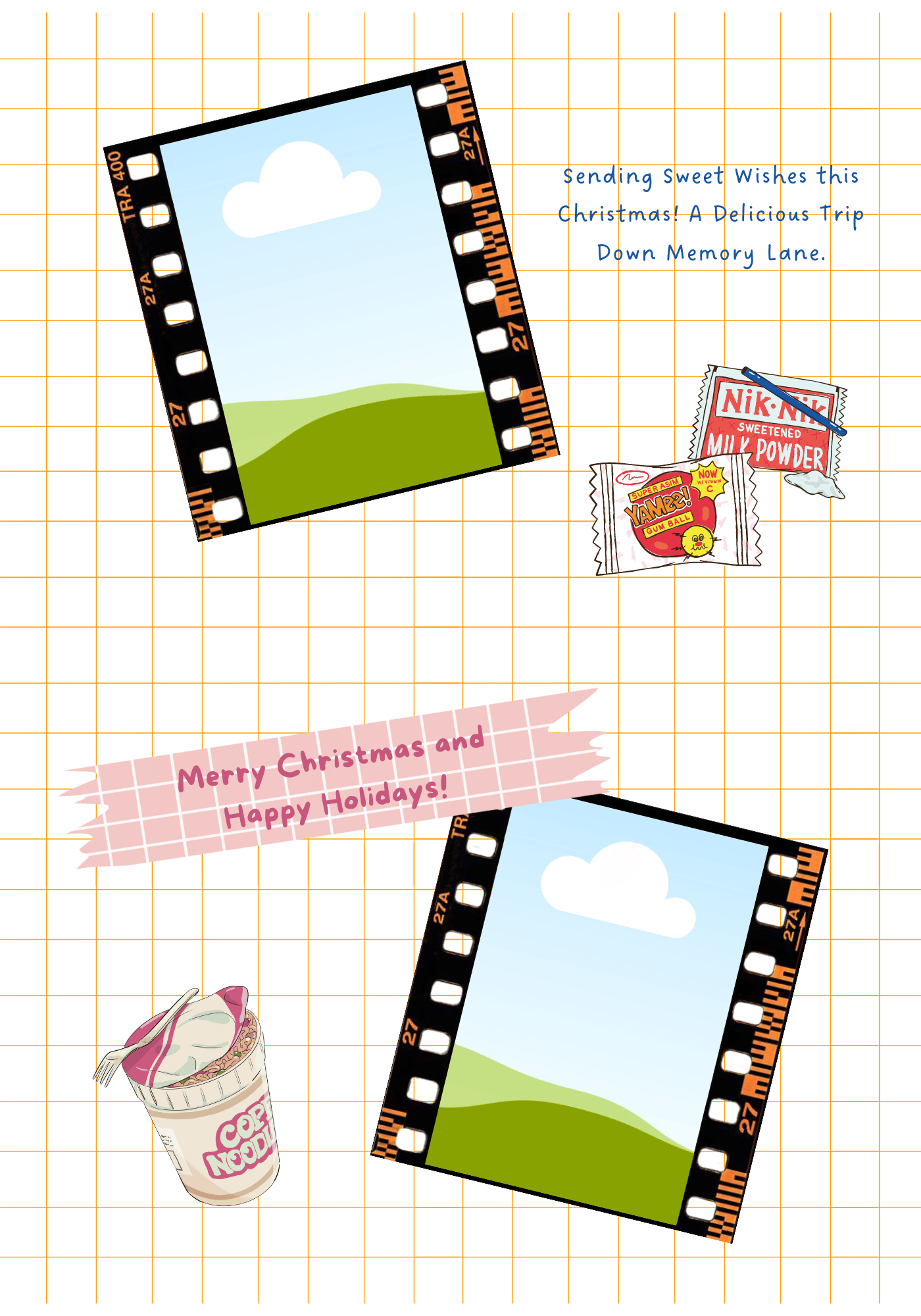 Customizable Nostalgic Line Art Asian Sweets Holiday Folded Card Landscape | Digital Canva Template. Inside design