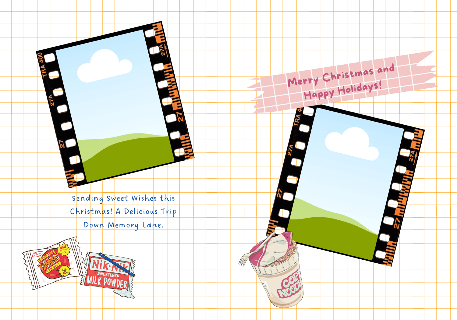 Customizable Nostalgic Line Art Asian Sweets Folded Card Portrait | Digital Canva Template. Inside design