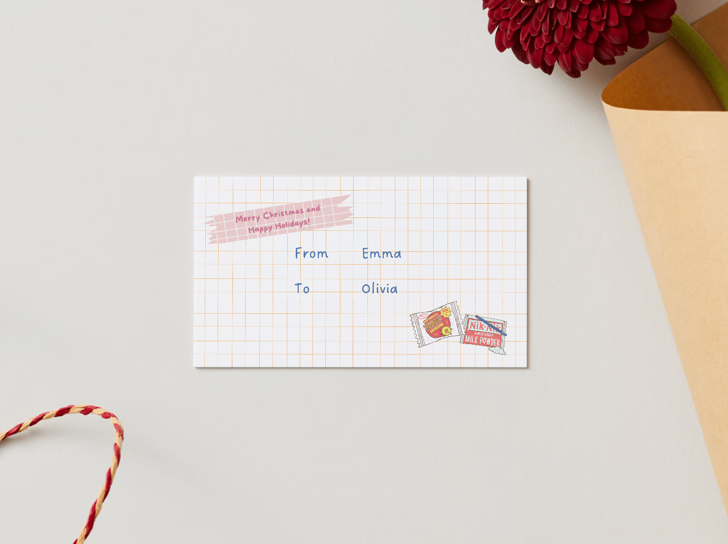 Customizable Nostalgic Line Art Asian Sweets Gift/Favor Tag| Digital Canva Template. Mock card back view