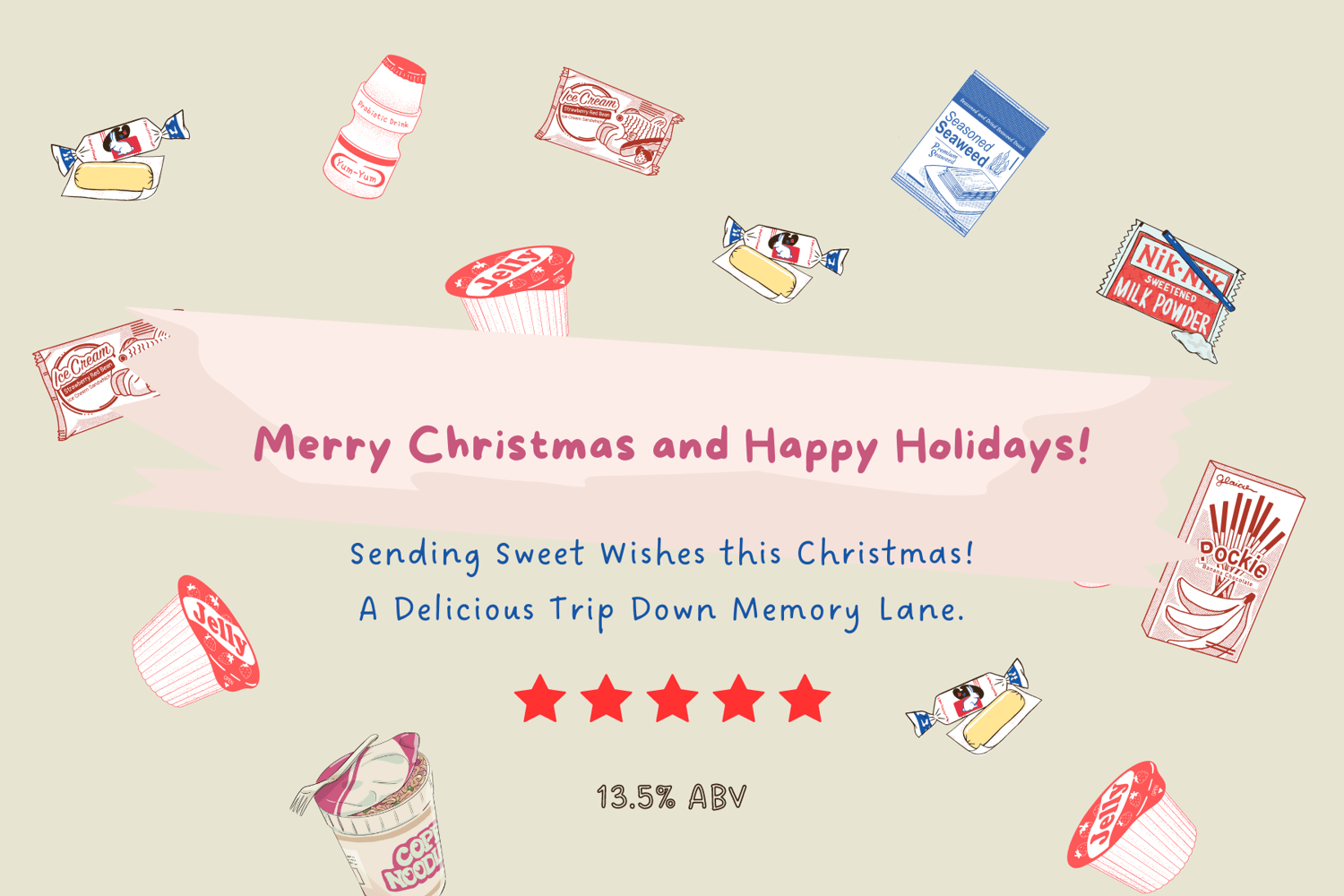 Customizable Nostalgic Line Art Asian Sweets Sticker Label 6"x4" | Digital Canva Template. Design