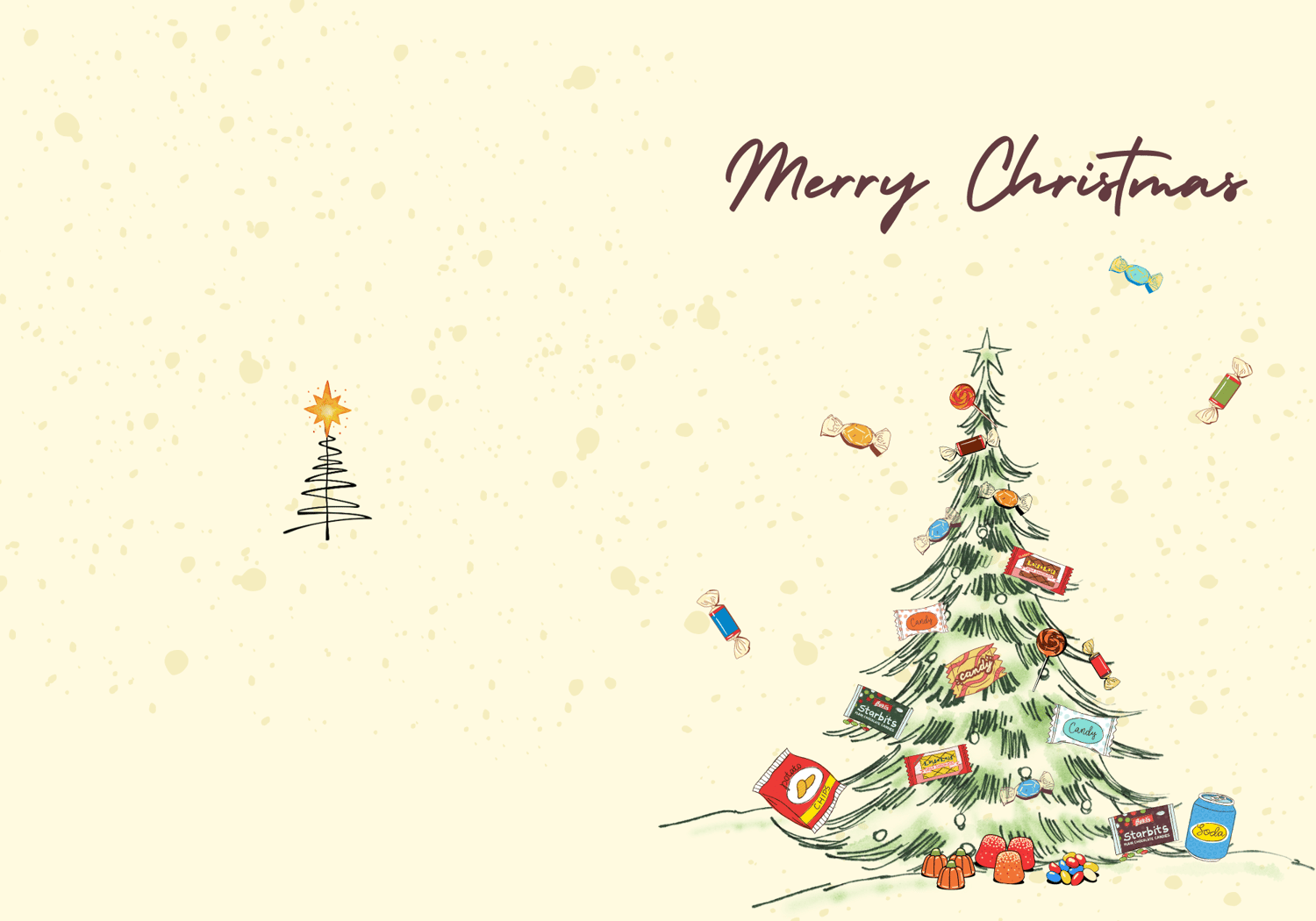 Customizable Nostalgic Christmas Tree with Sweets Folded Card Portrait | Digital Canva Template. Outside design