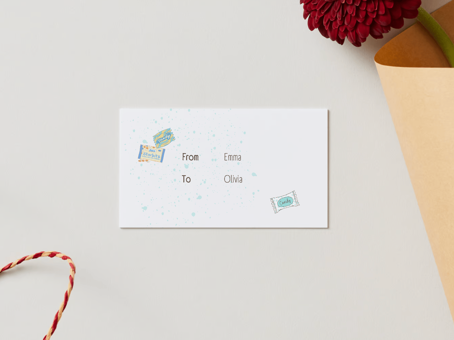 Customizable Nostalgic Christmas Tree with Sweets Gift/Favor Tag| Digital Canva Template. Mock card back view