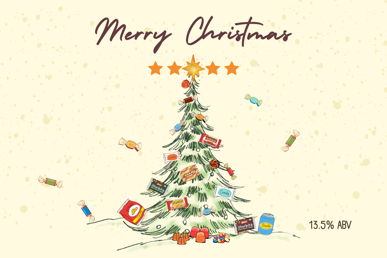 Customizable Nostalgic Christmas Tree with Sweets Sticker Label 6"x4" | Digital Canva Template. Design