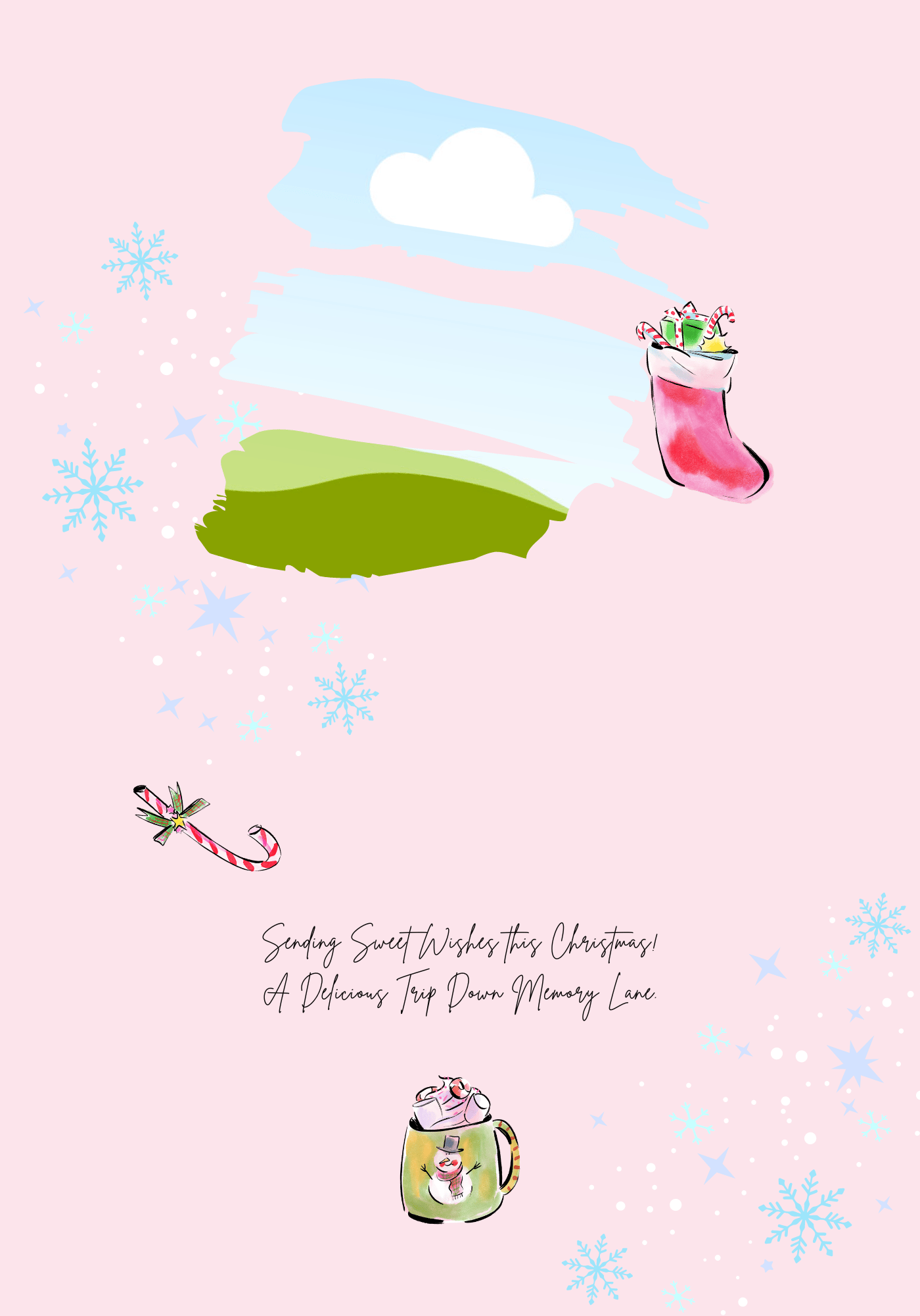 Customizable Cheerful Watercolor Christmas Feast Folded Card Landscape | Digital Canva Template. Inside design
