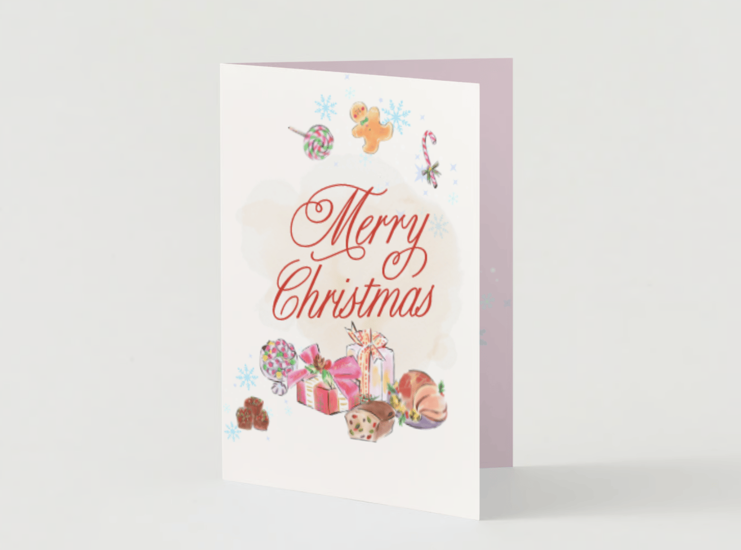 Customizable Cheerful Watercolor Christmas Feast Folded Card Portrait | Digital Canva Template. Mock card outside front view