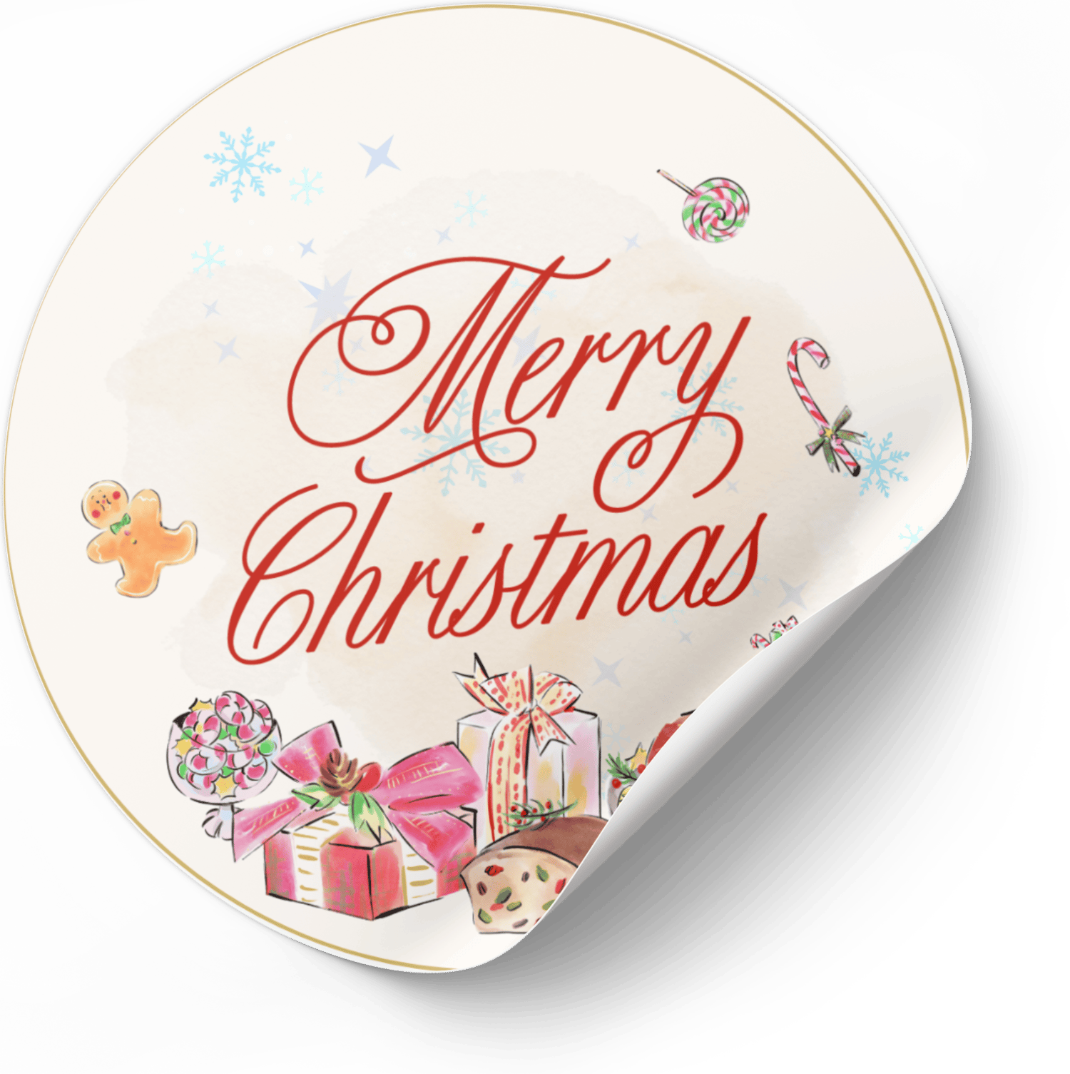 Customizable Cheerful Watercolor Christmas Feast Circle Sticker | Digital Canva Template. Mock sticker