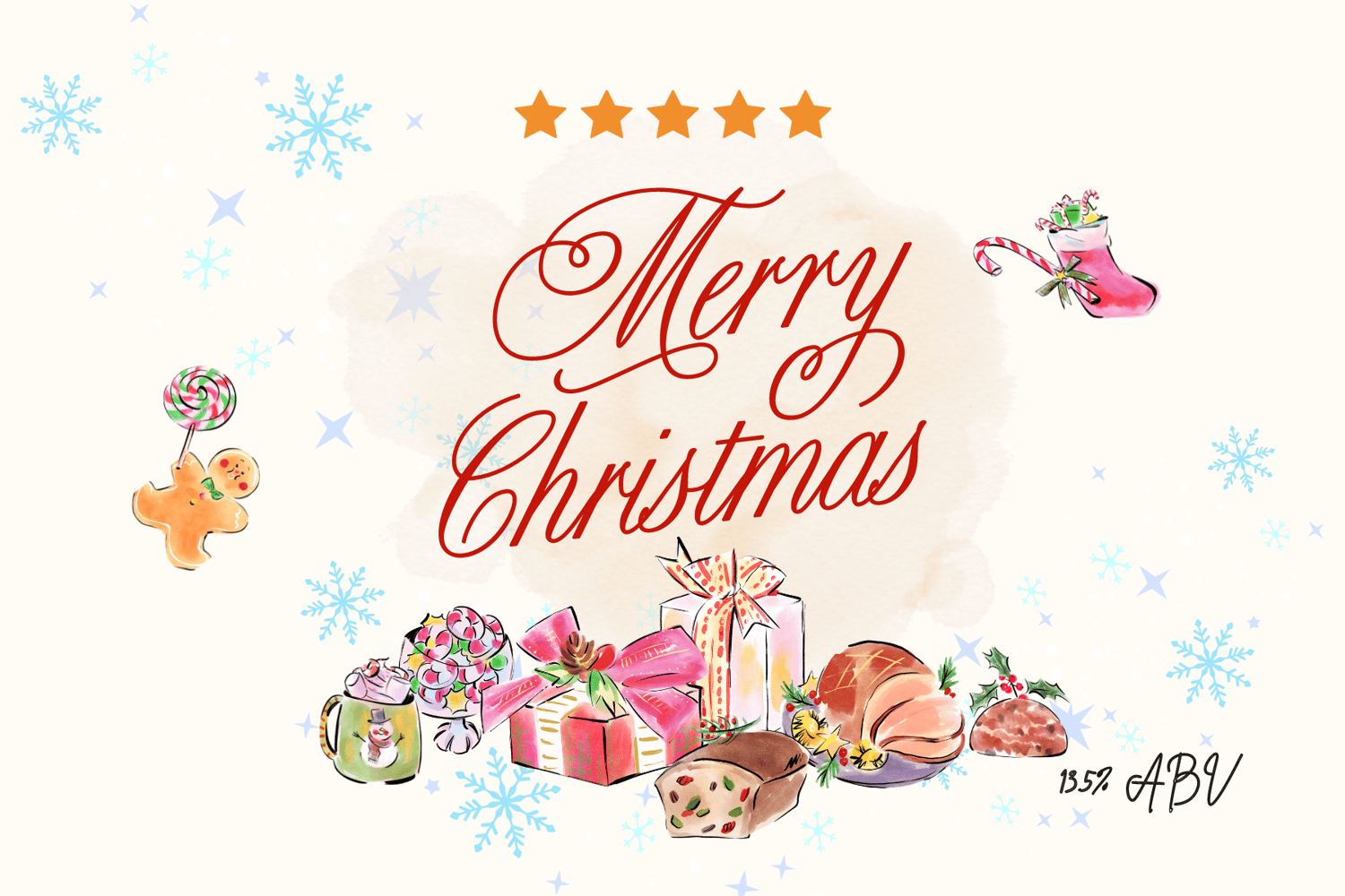 Customizable Cheerful Watercolor Christmas Feast Sticker Label 6"x4" | Digital Canva Template. Design