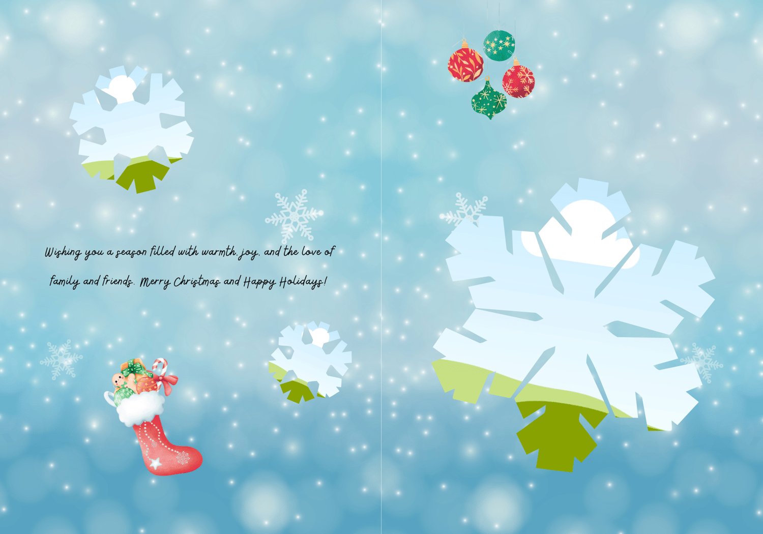 Customizable Cute Snowmen Christmas Wishes Folded Card Portrait | Digital Canva Template. Inside design