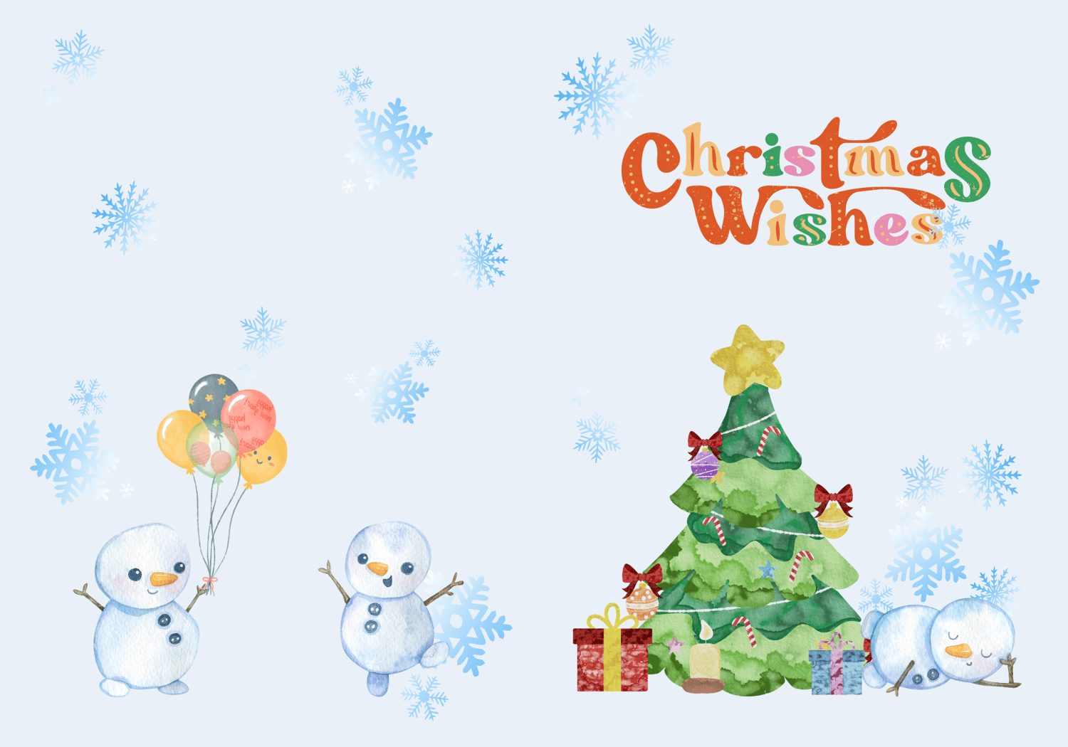 Customizable Cute Snowmen Christmas Wishes Folded Card Portrait | Digital Canva Template. Outside design