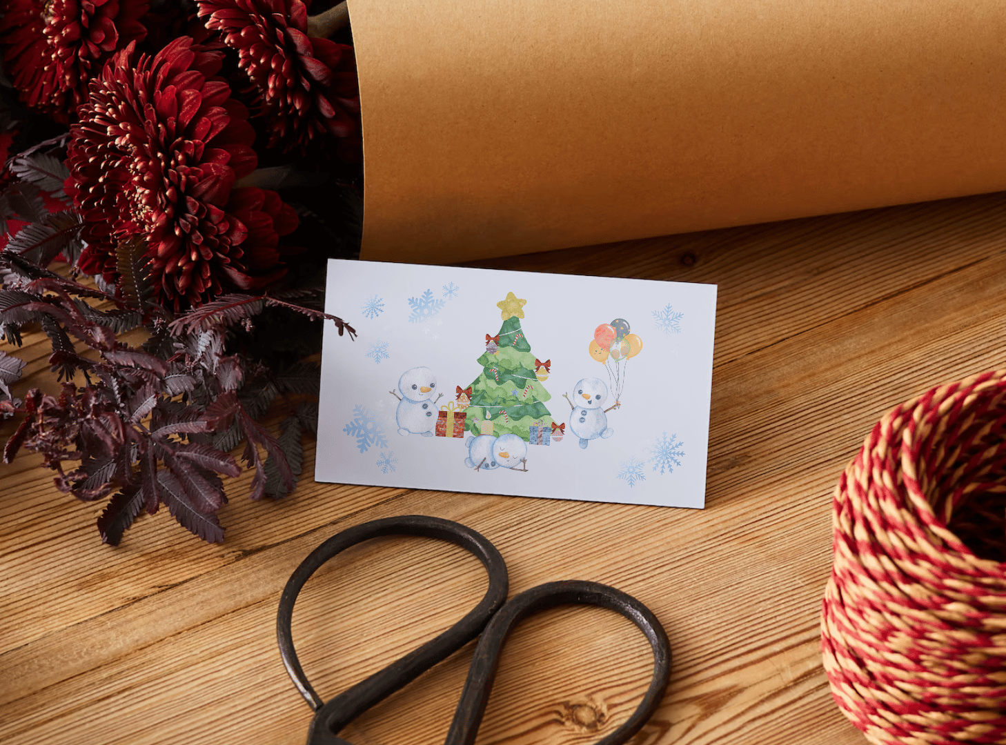 Customizable Cute Snowmen Christmas Wishes Gift/Favor Tag| Digital Canva Template. Mock card front view