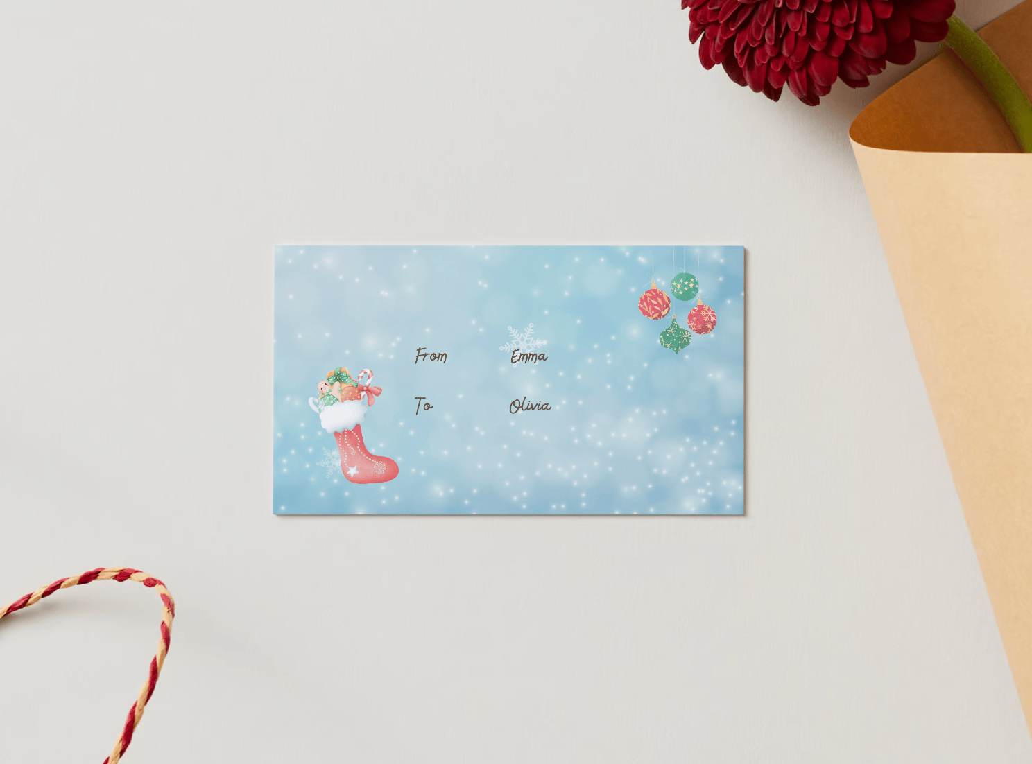 Customizable Cute Snowmen Christmas Wishes Gift/Favor Tag| Digital Canva Template. Mock card back view