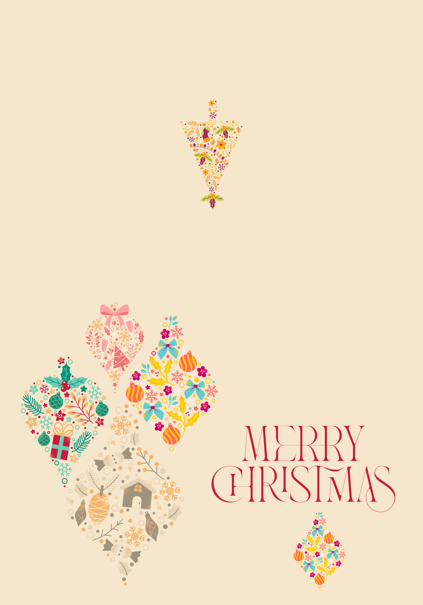Customizable Colorful Christmas Motifs Decor Folded Card Landscape | Digital Canva Template. Outside design