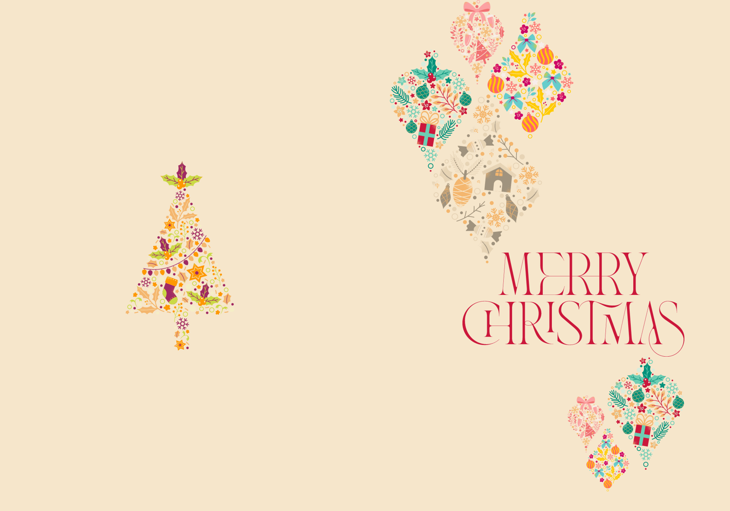 Customizable Colorful Christmas Motifs Decor Folded Card Portrait | Digital Canva Template. Outside design