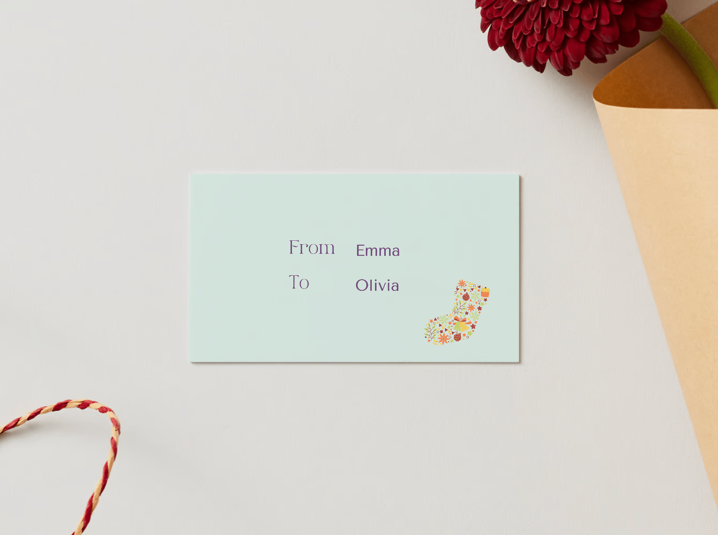 Customizable Colorful Christmas Motifs Decor Gift/Favor Tag| Digital Canva Template. Mock card back view