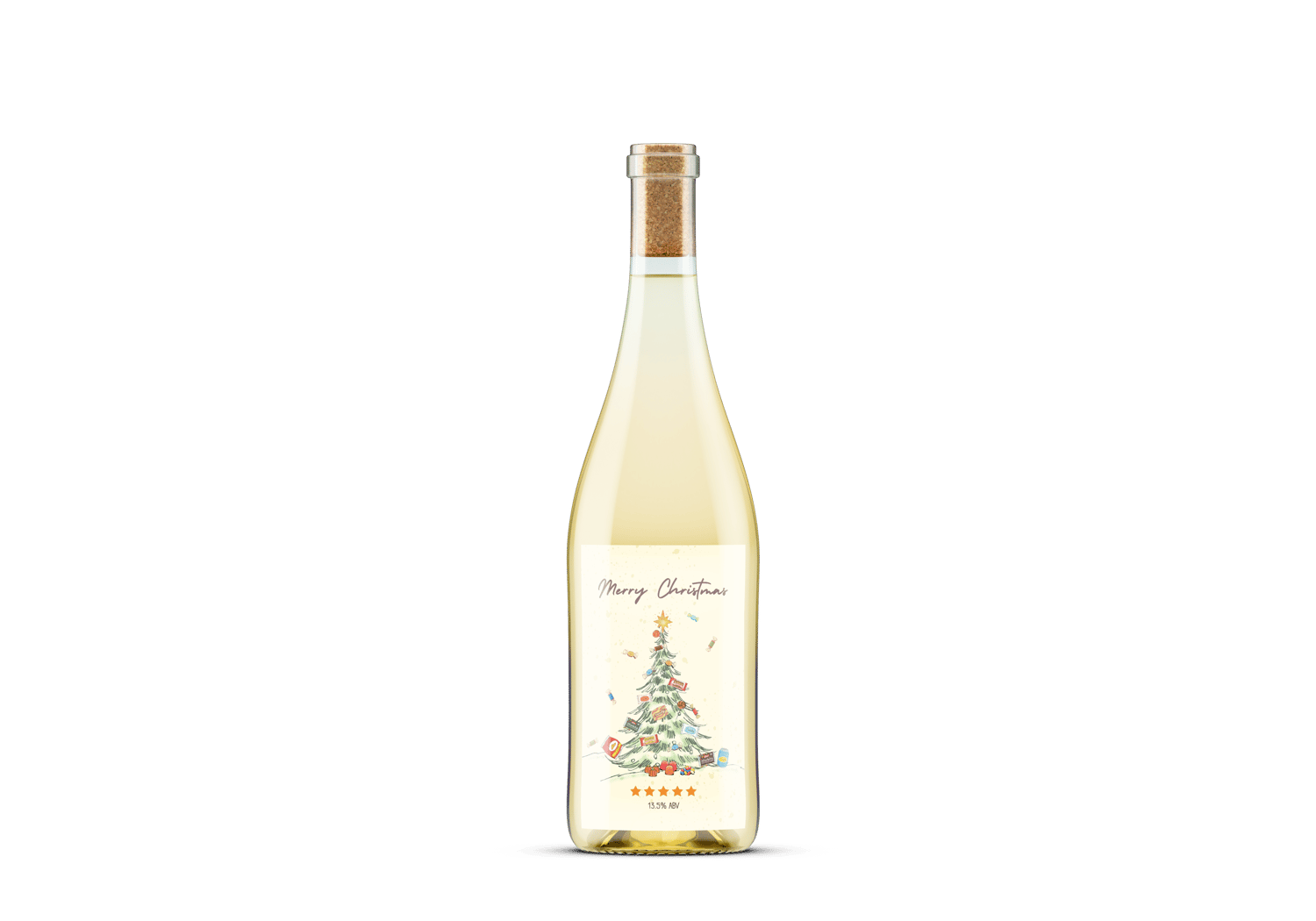 Nostalgic Christmas Tree with Sweets Canva Template Bundle | 6 Customizable Designs | Holiday Season Digital Download. Mock sticker label portrait on white wine bottle