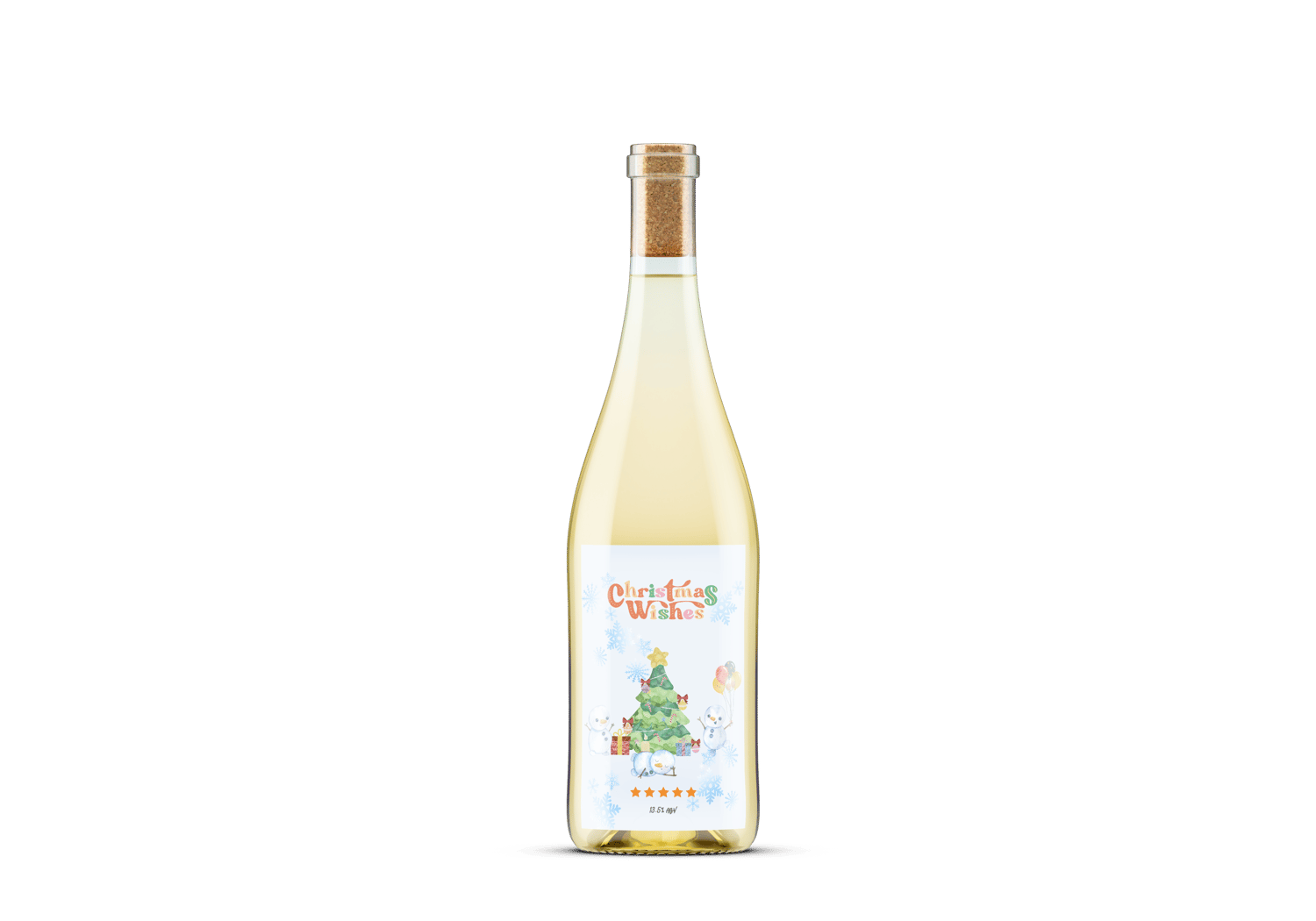 Cute Snowmen Christmas Wishes Canva Template Bundle | 6 Customizable Designs | Holiday Season Digital Download. Mock sticker label portrait on white wine bottle