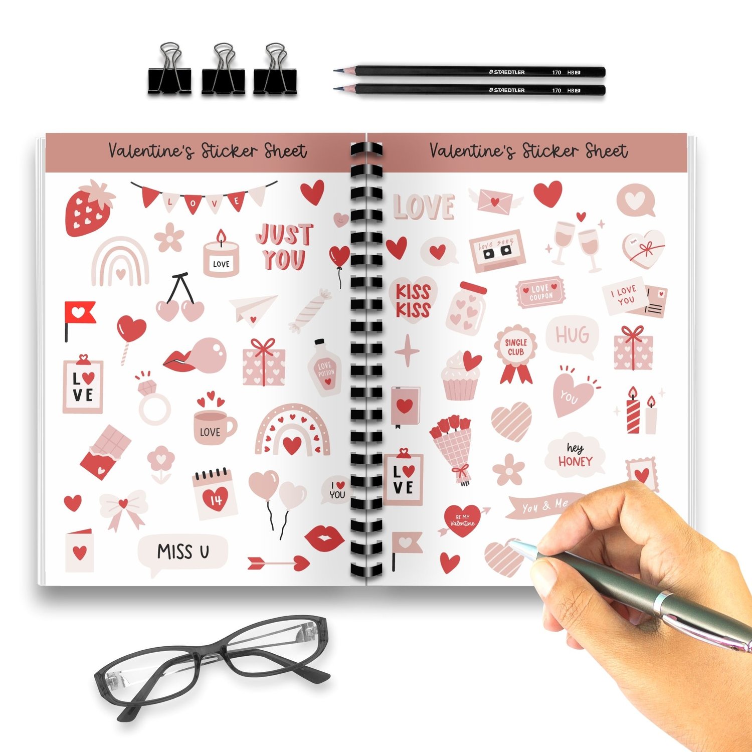 Valentines Day Sticker Sheet - 60+ Cute Love Stickers for Cards & Crafts