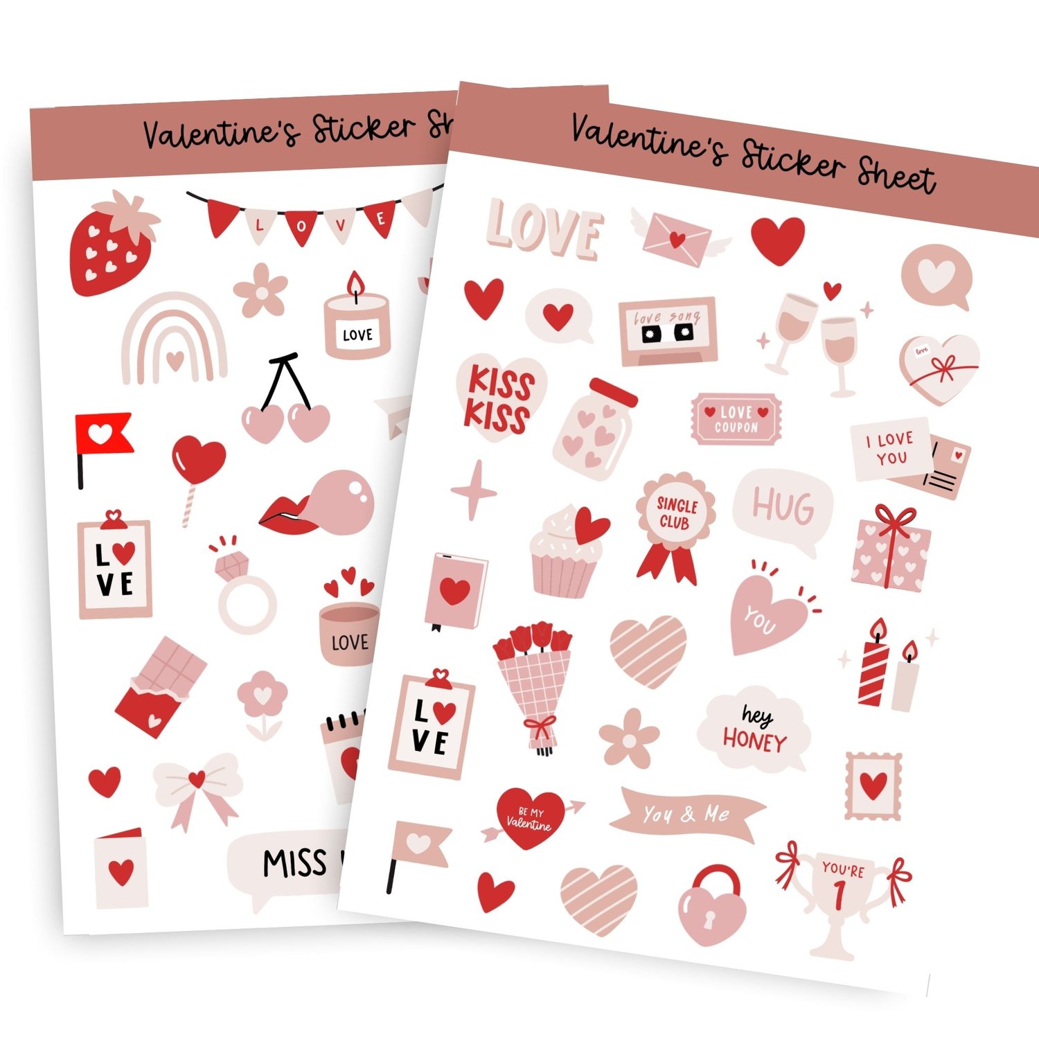 Valentines Day Sticker Sheet - 60+ Cute Love Stickers for Cards & Crafts