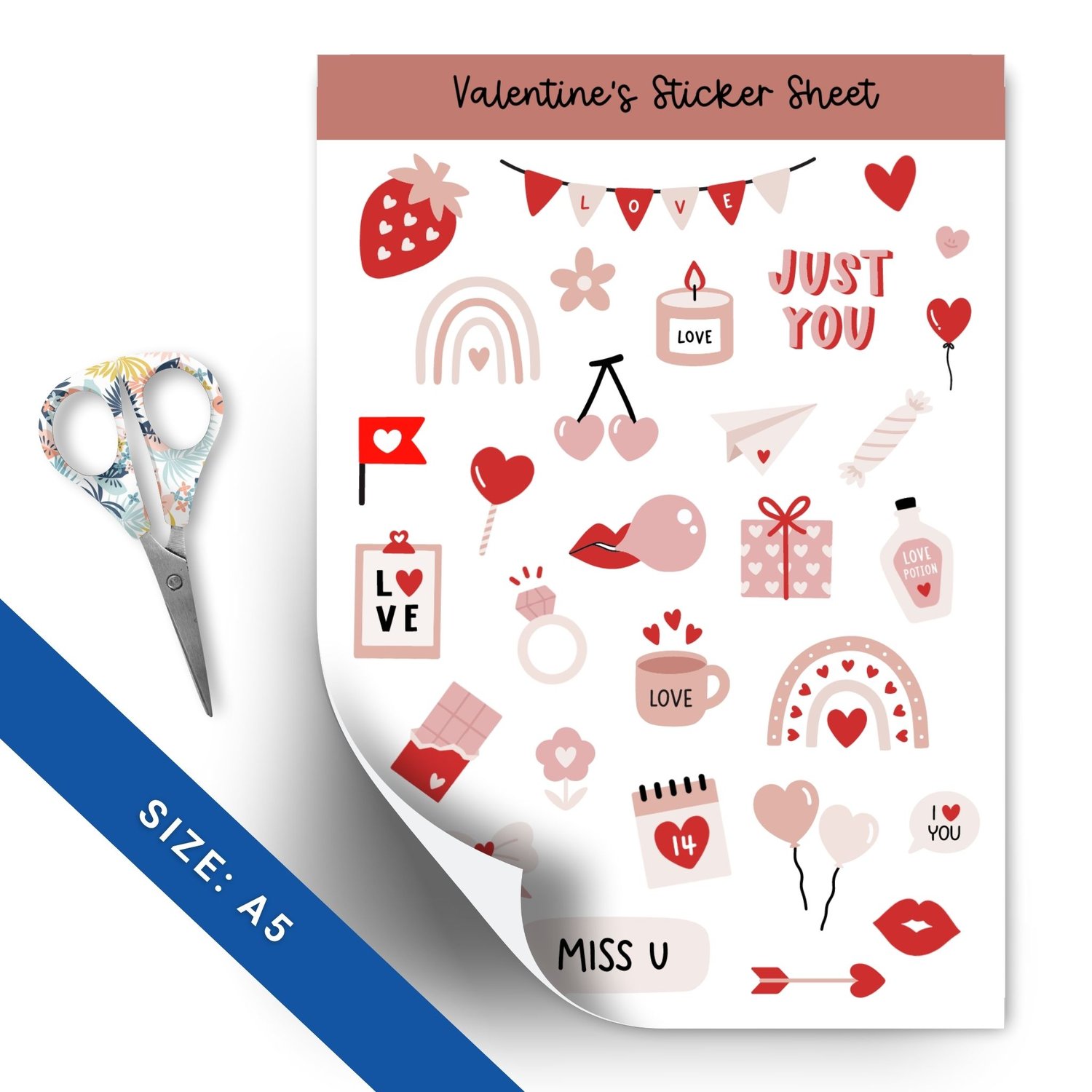 Valentines Day Sticker Sheet - 60+ Cute Love Stickers for Cards & Crafts
