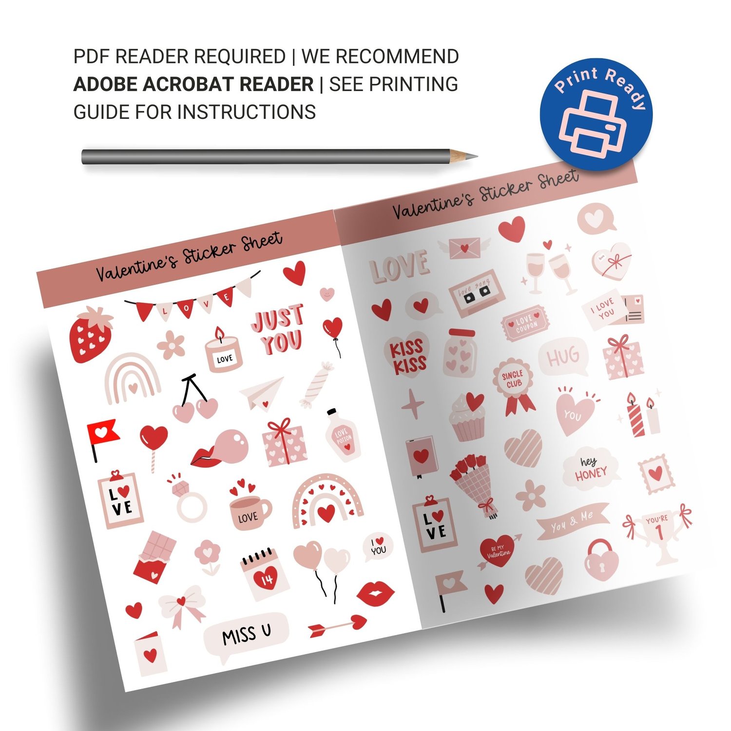 Valentines Day Sticker Sheet - 60+ Cute Love Stickers for Cards & Crafts