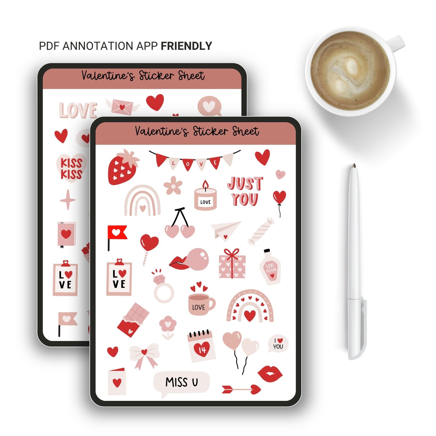 Valentines Day Sticker Sheet - 60+ Cute Love Stickers for Cards & Crafts