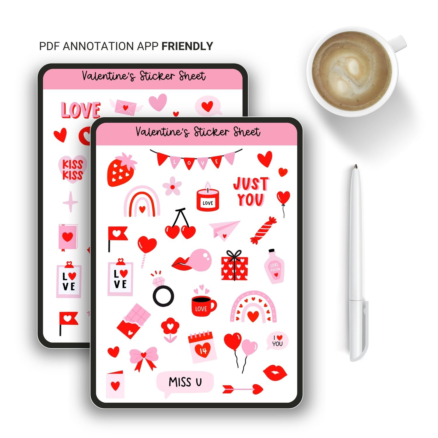 Red Valentines Day Sticker Sheet - 60+ Cute Love Stickers for Cards & Crafts