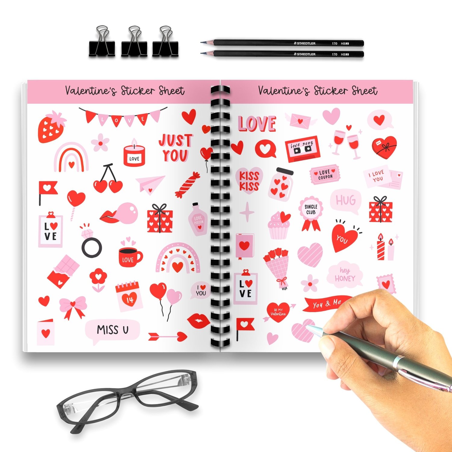 Red Valentines Day Sticker Sheet - 60+ Cute Love Stickers for Cards & Crafts