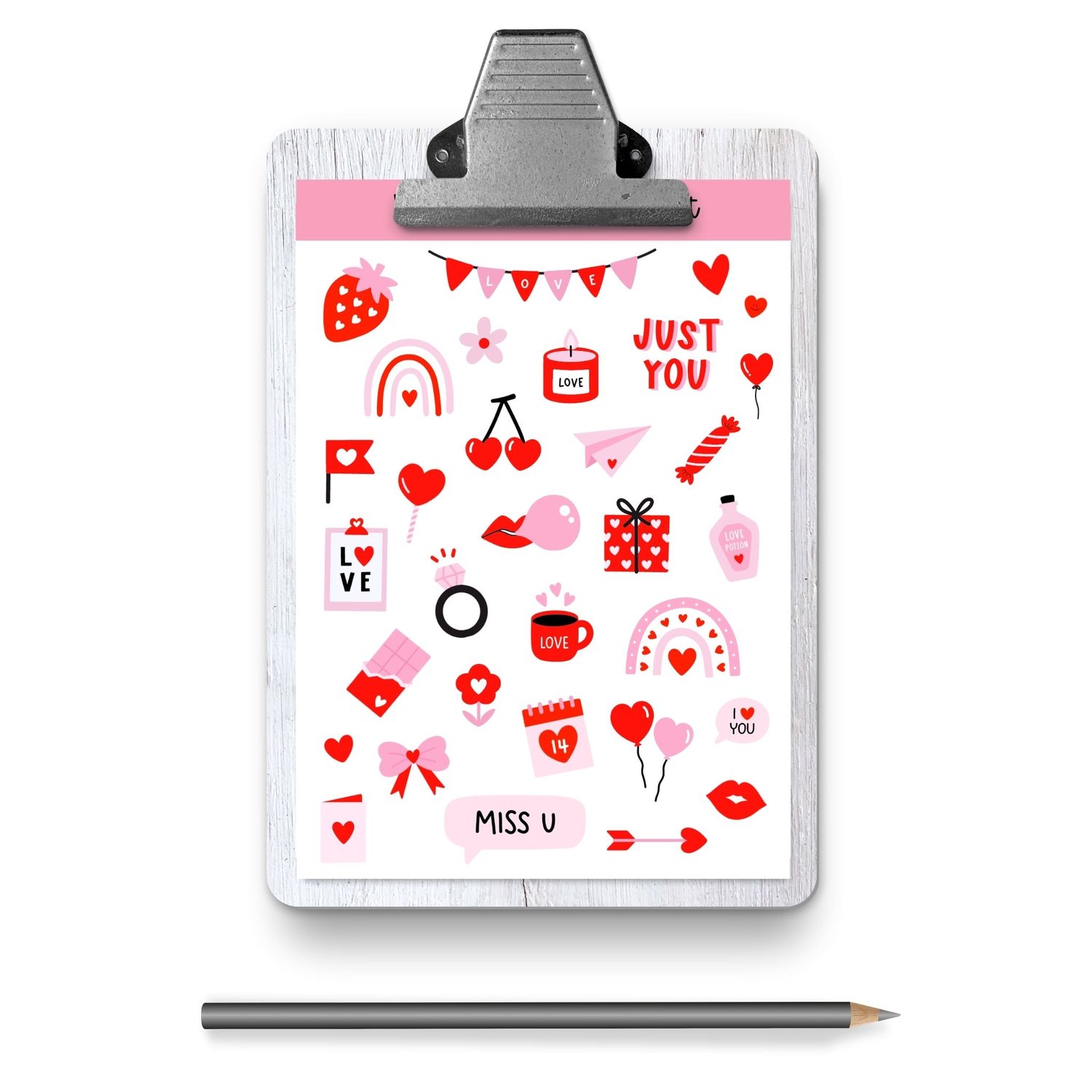 Red Valentines Day Sticker Sheet - 60+ Cute Love Stickers for Cards & Crafts