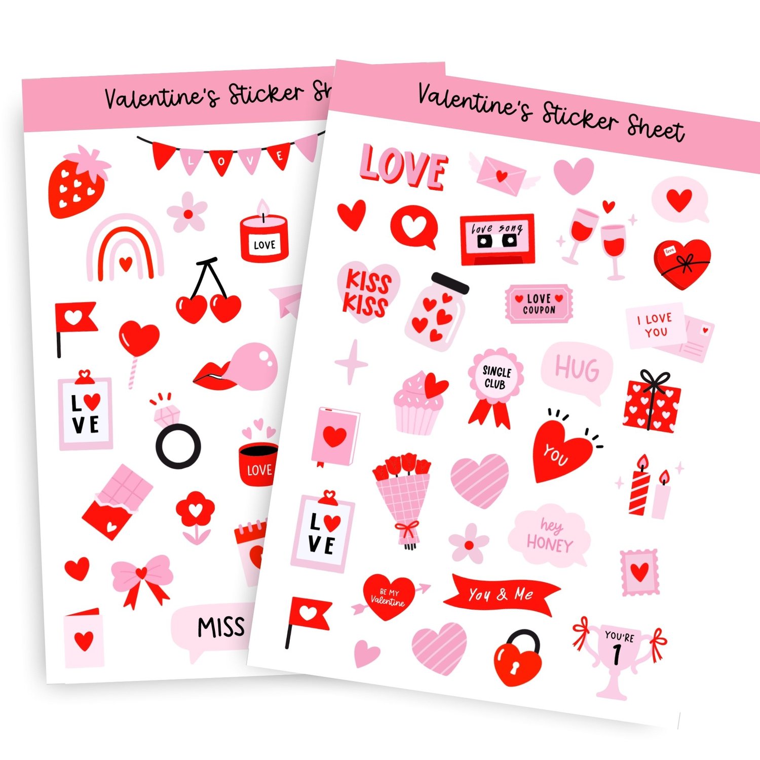 Red Valentines Day Sticker Sheet - 60+ Cute Love Stickers for Cards & Crafts