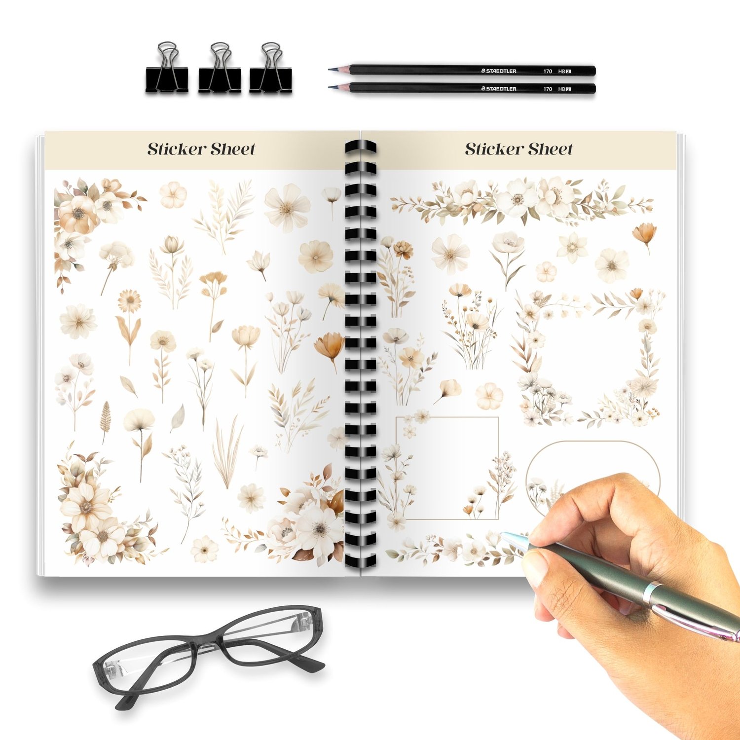 Ivory Floral Dream Sticker Sheet - 50 Delicate Floral Stickers for Planners & Journals