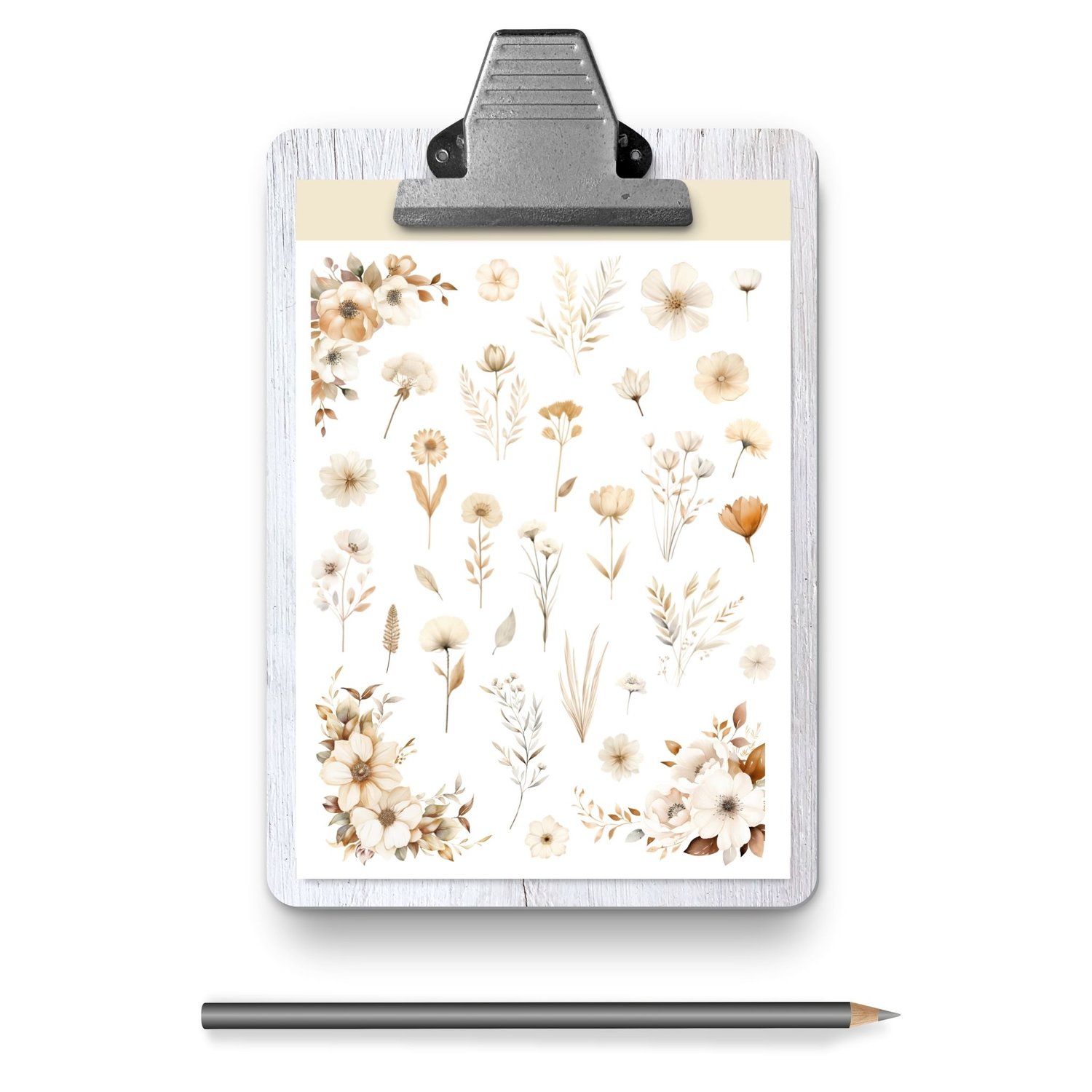 Ivory Floral Dream Sticker Sheet - 50 Delicate Floral Stickers for Planners & Journals