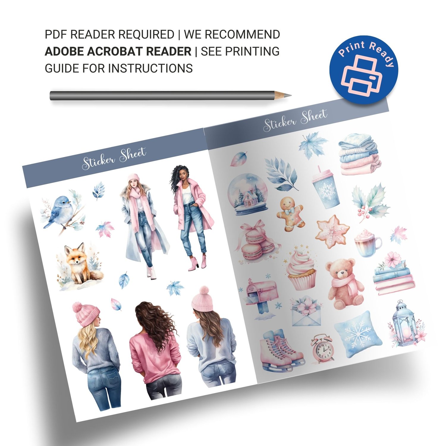 Winter Plannergirl Sticker Sheet - 30+ Adorable Winter Stickers for Planners & Journals