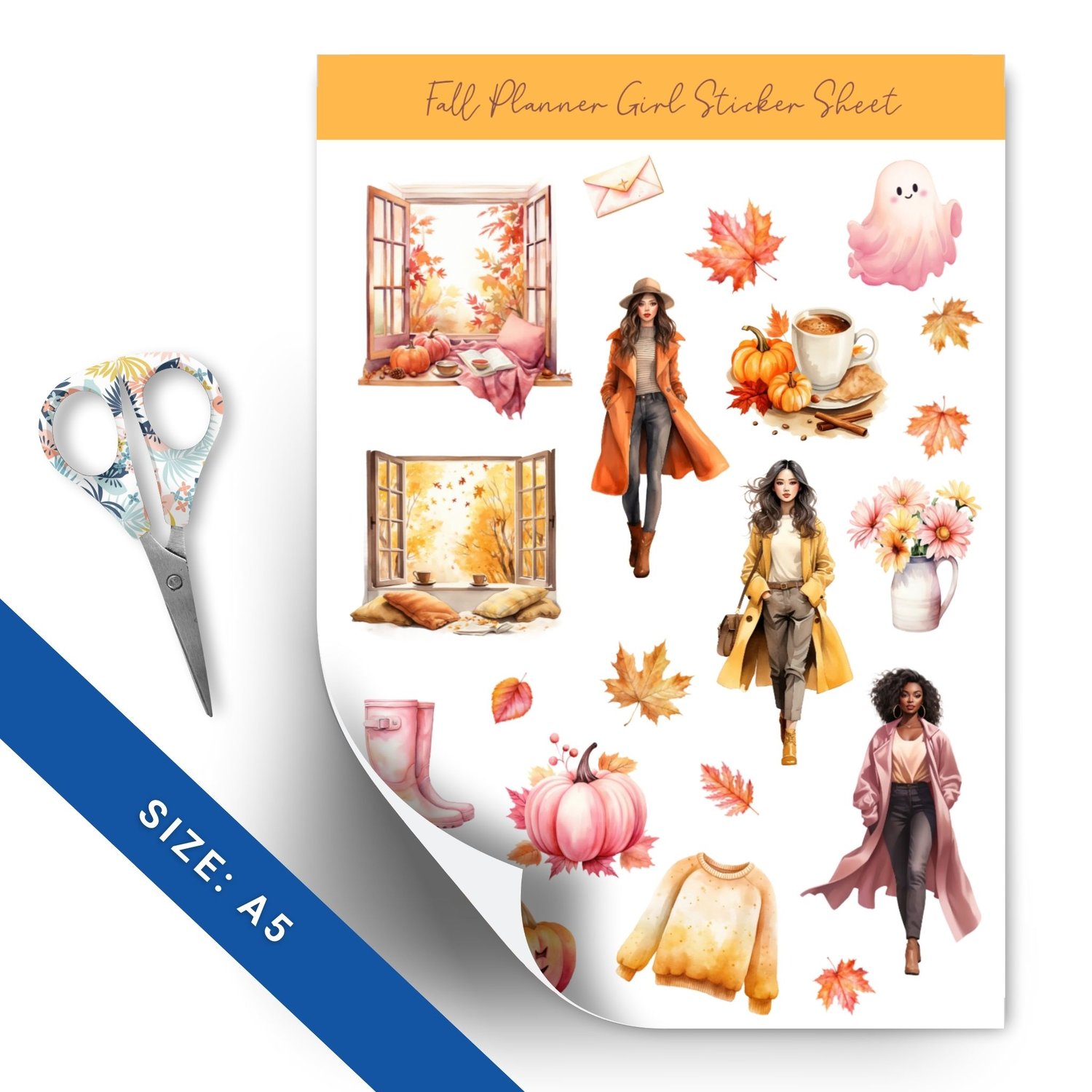 Fall Planner Girl Sticker Sheet - 38 Adorable Autumn Stickers for Planners & Journals