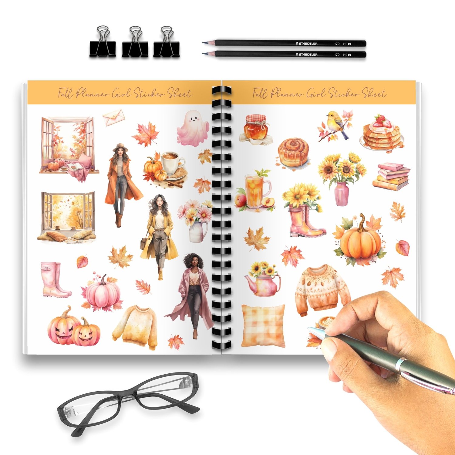 Fall Planner Girl Sticker Sheet - 38 Adorable Autumn Stickers for Planners & Journals