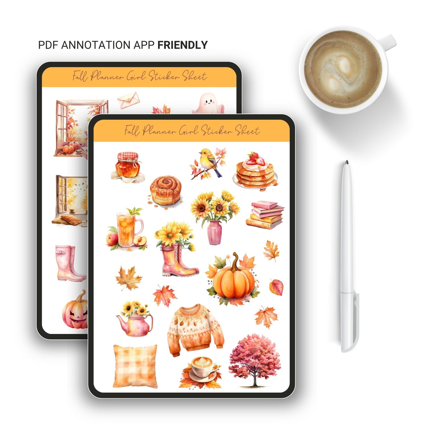 Fall Planner Girl Sticker Sheet - 38 Adorable Autumn Stickers for Planners & Journals