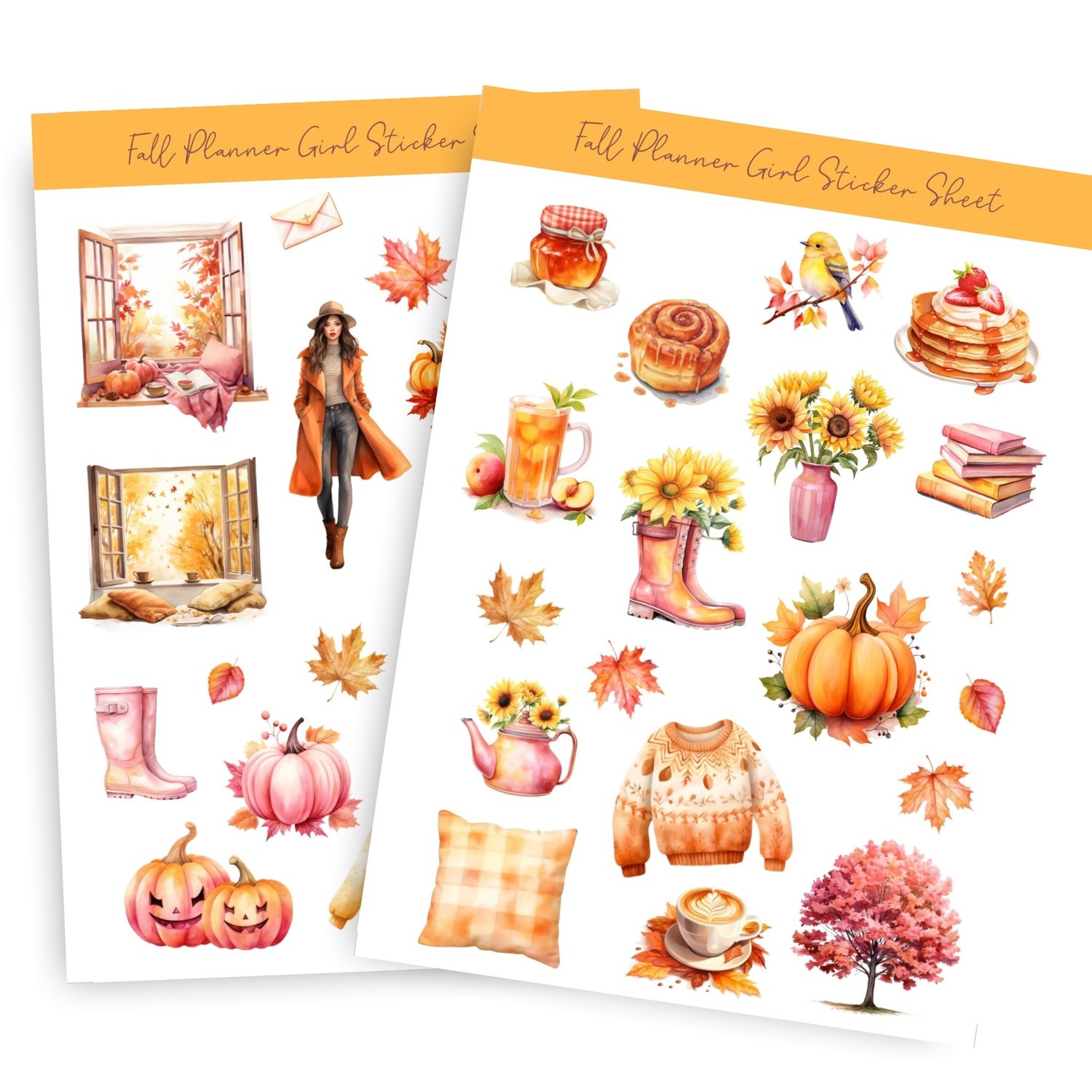 Fall Planner Girl Sticker Sheet - 38 Adorable Autumn Stickers for Planners & Journals