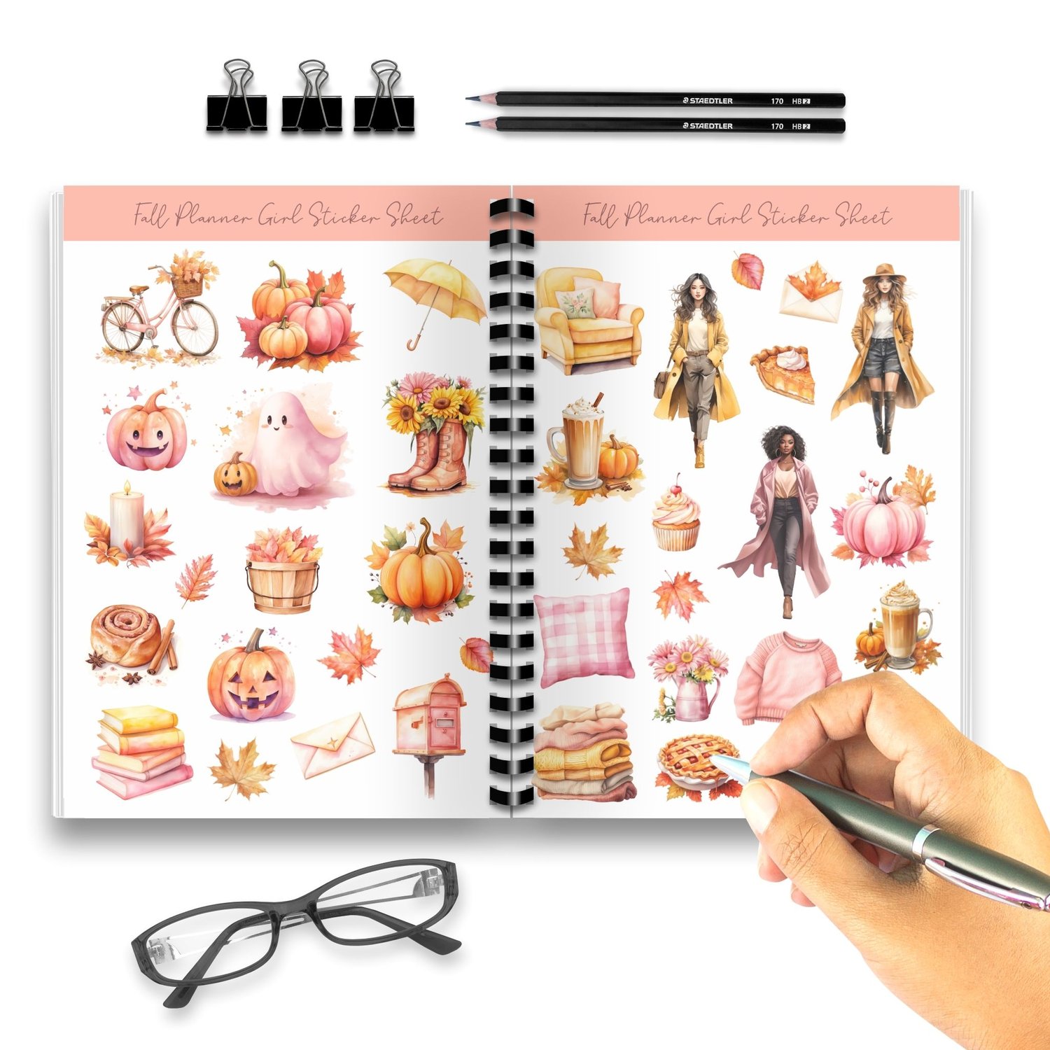 Fall Planner Girl Sticker Sheet - 38 Adorable Autumn Stickers for Planners & Journals